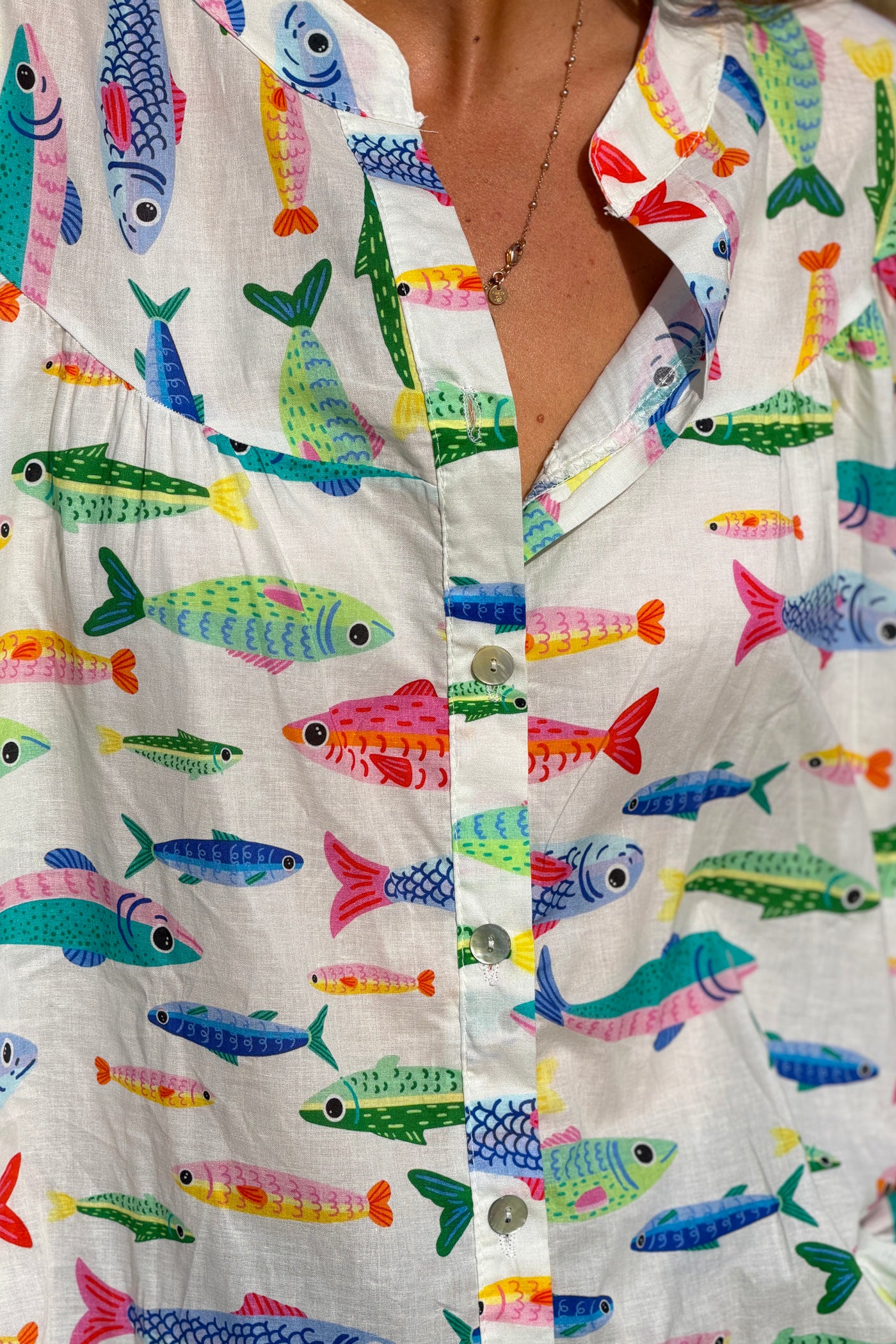White Fish Blouson Top