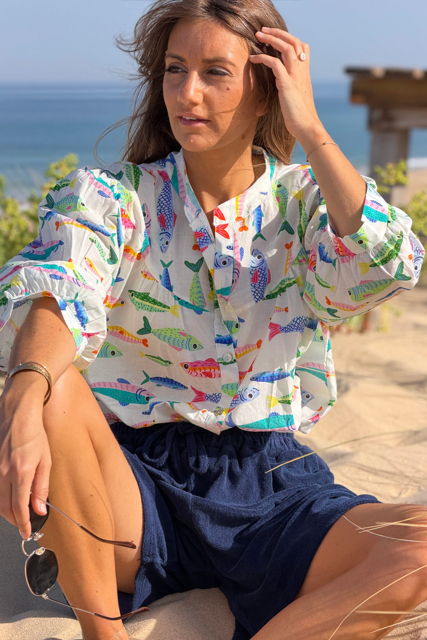 White Fish Blouson Top