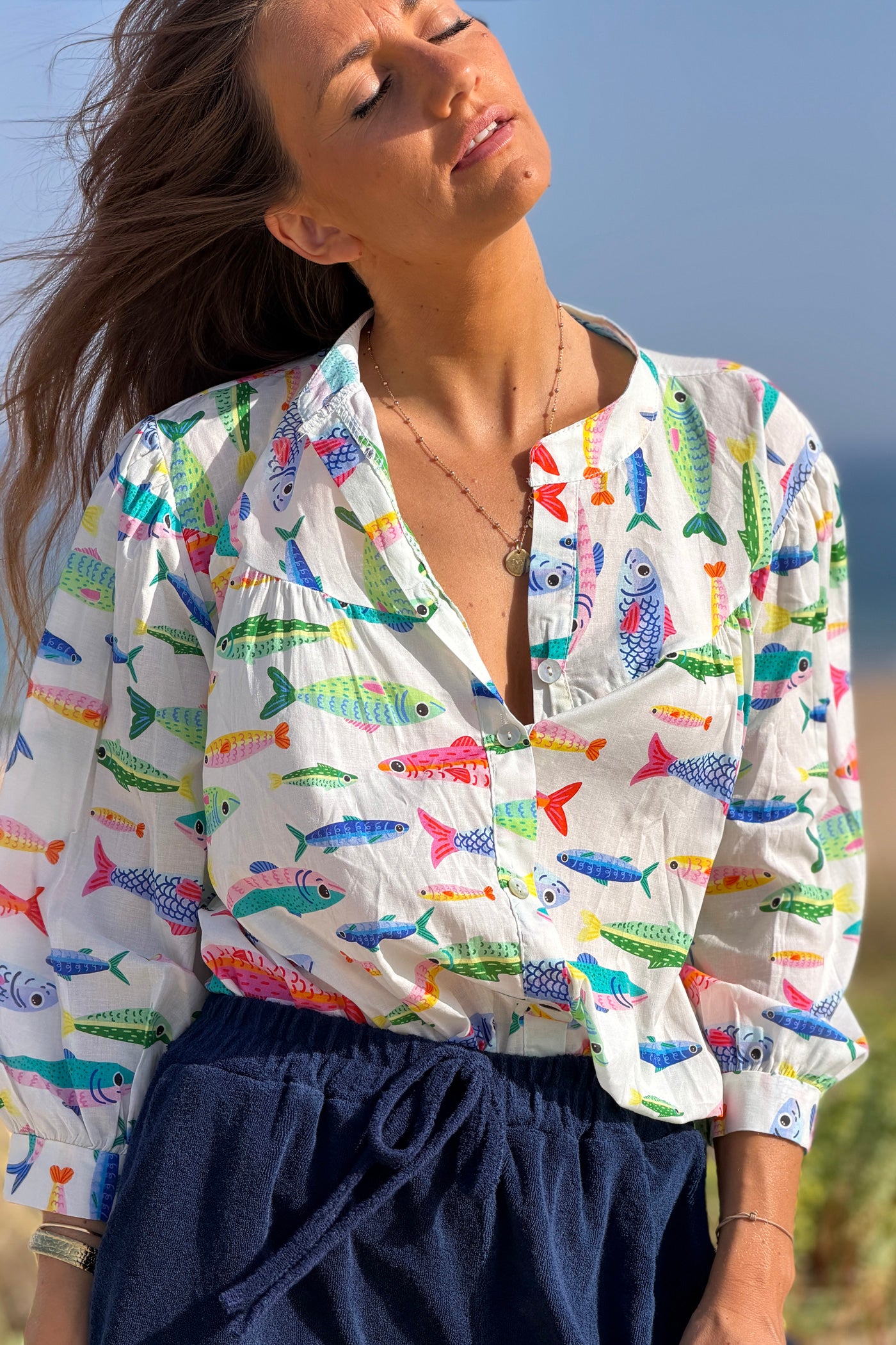White Fish Blouson Top