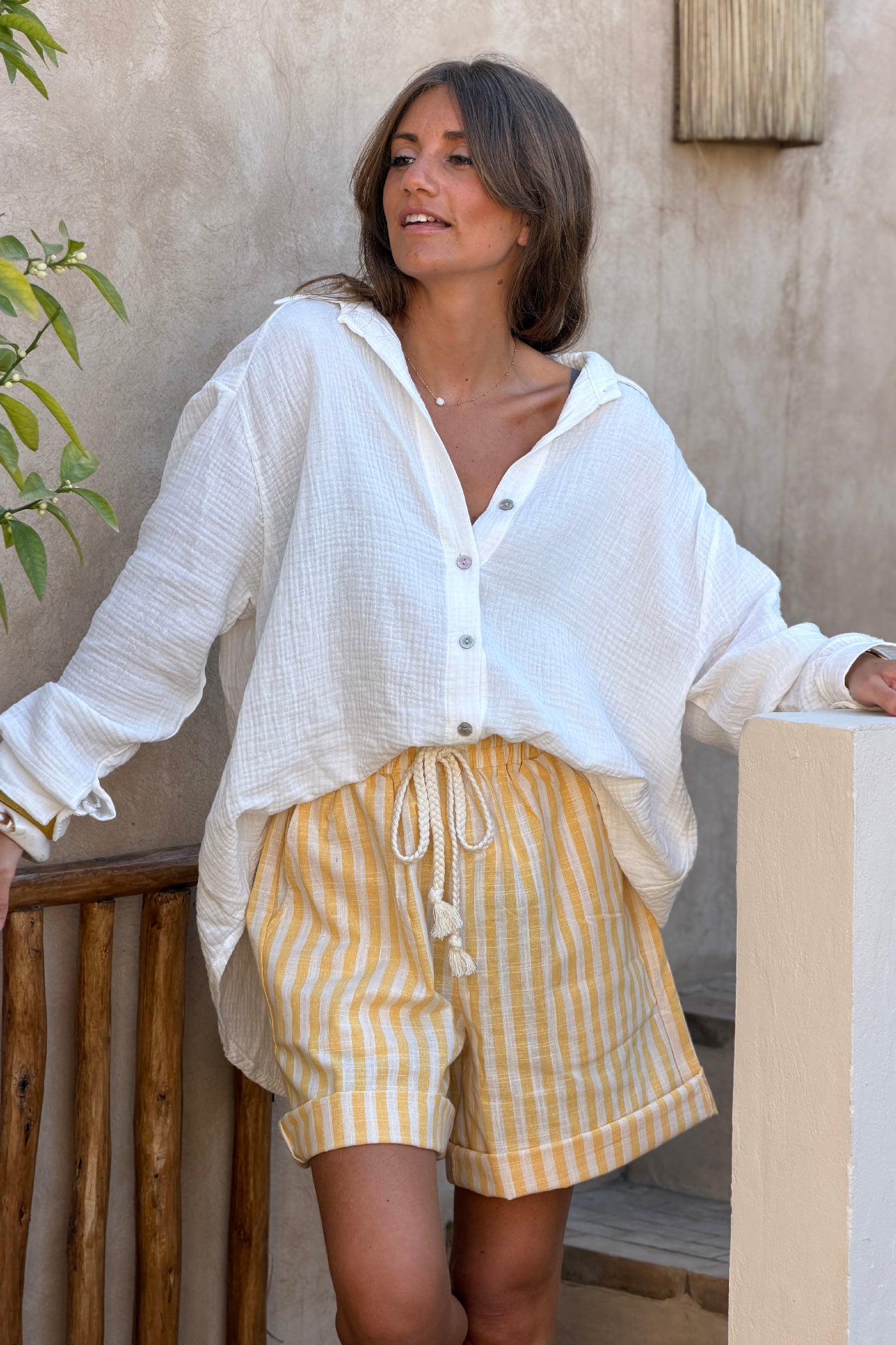 Chemise blanche large en gaze de coton Limoncello citrons au dos