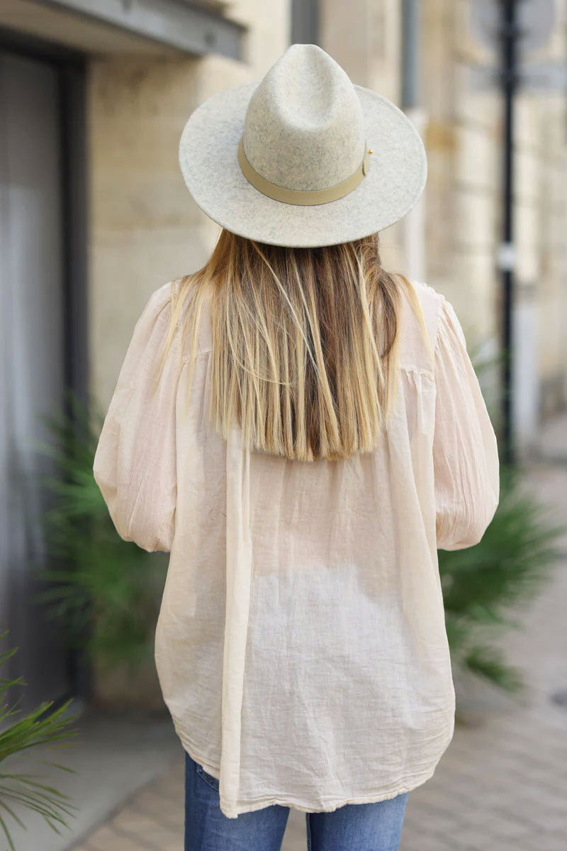 Smocked Ecru floaty Blouse with Mother of Pearl buttons