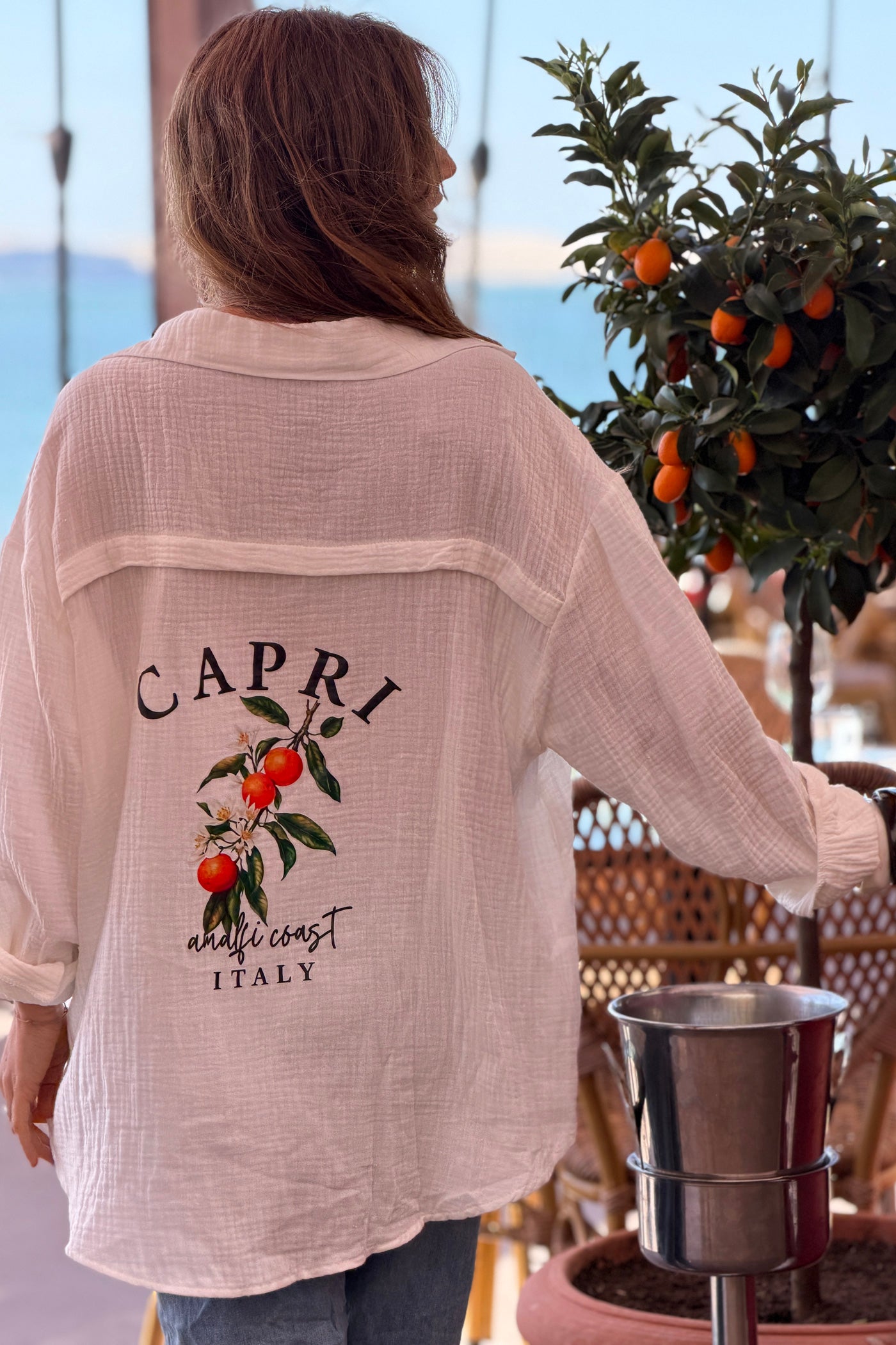 Off White “Capri” Gauze Button-Down Blouse
