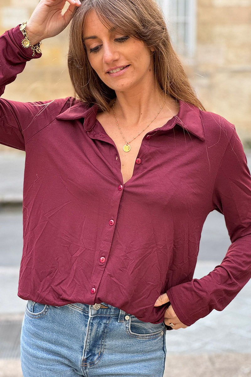 Chemise polo aubergine confort et stretch