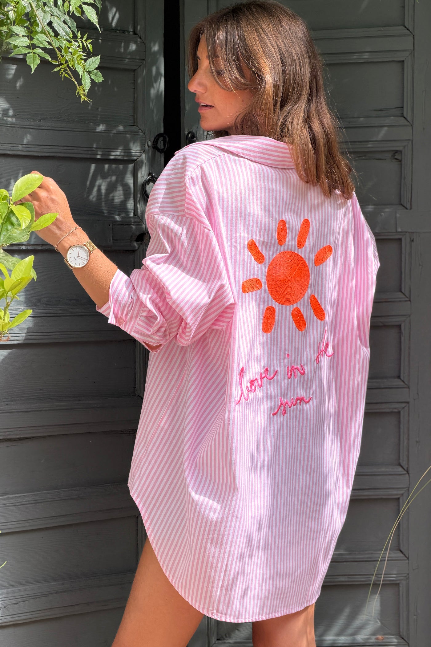 Light Pink Pinstripe “Love in the Sun” Button-Down Blouse