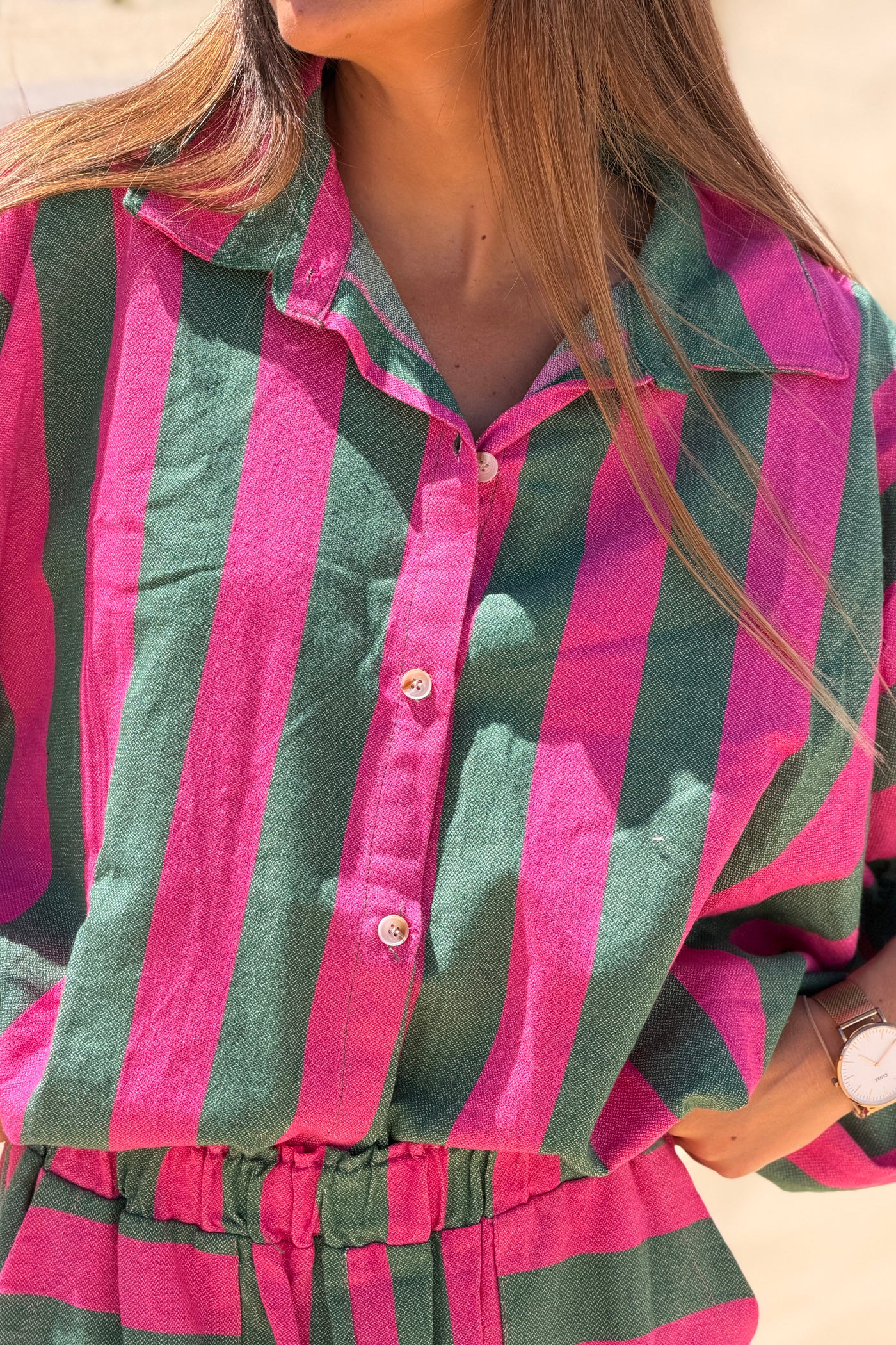 Pink Stripe Oversized Cabana Blouse