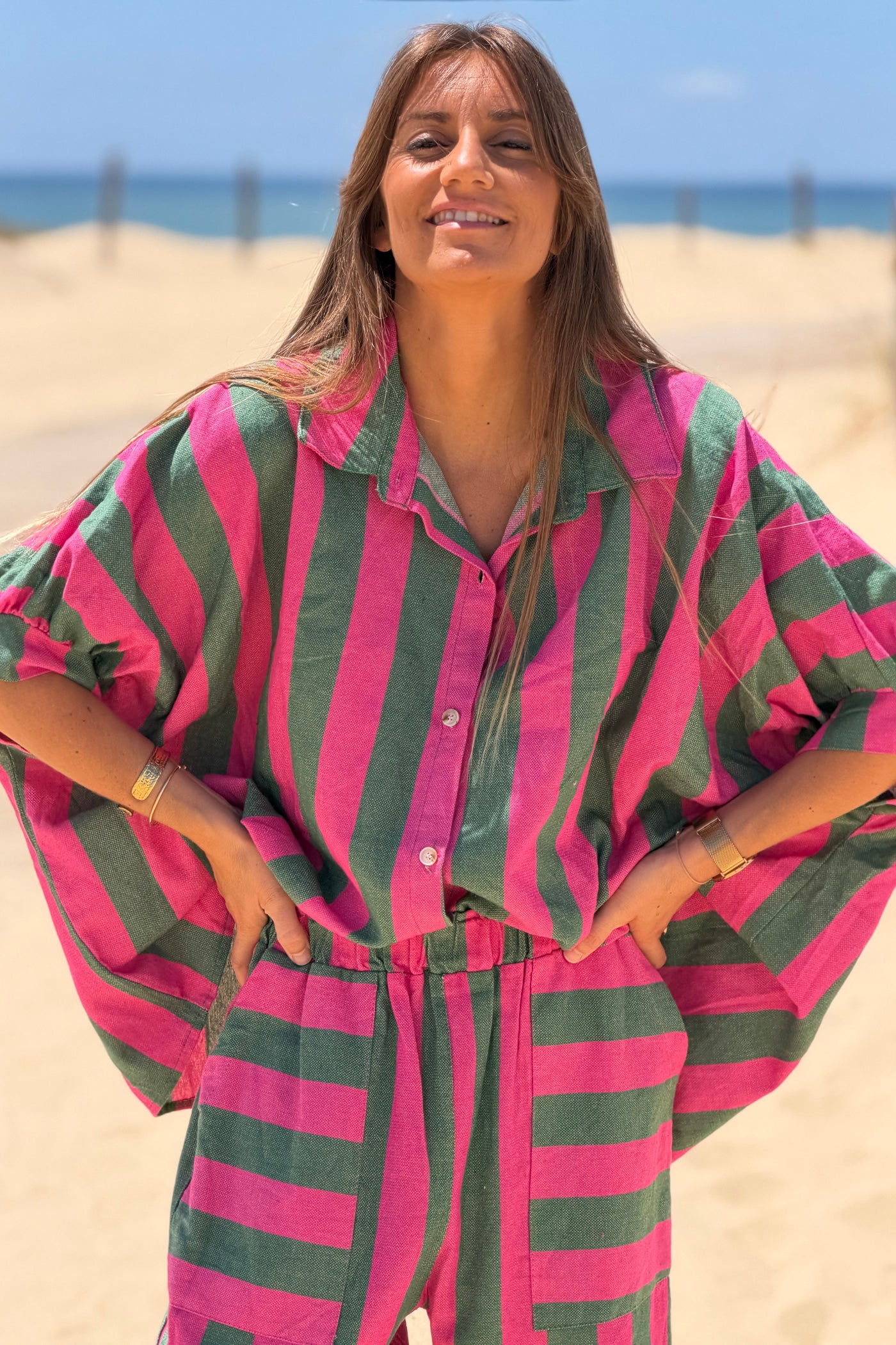 Pink Stripe Oversized Cabana Blouse