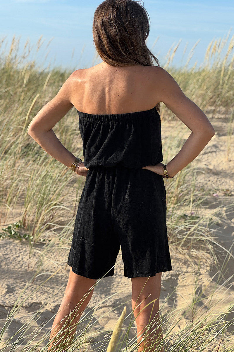 Black Terry Cloth Shorts Playsuit