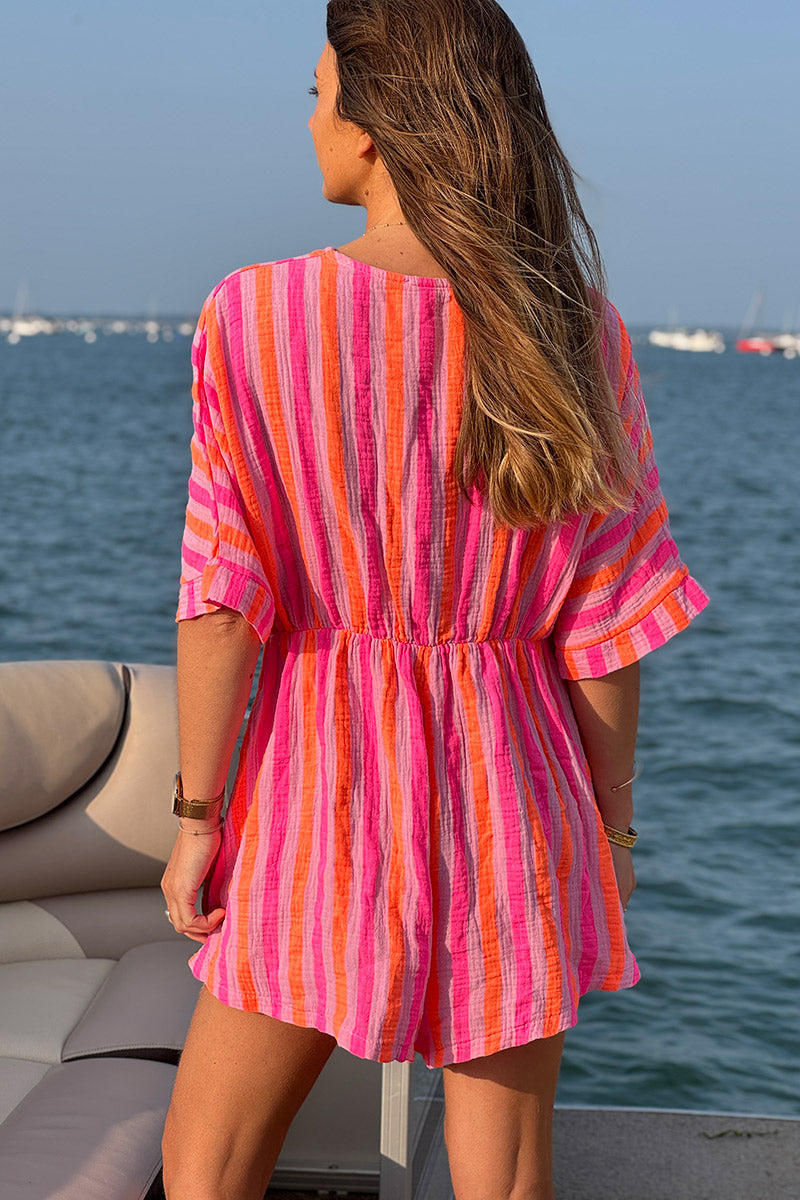 Hot Pink Striped Cabana Romper
