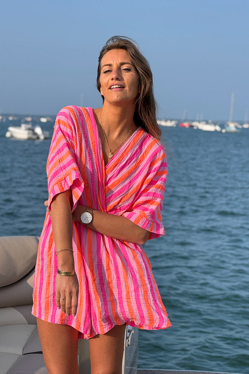 Hot Pink Striped Cabana Romper

