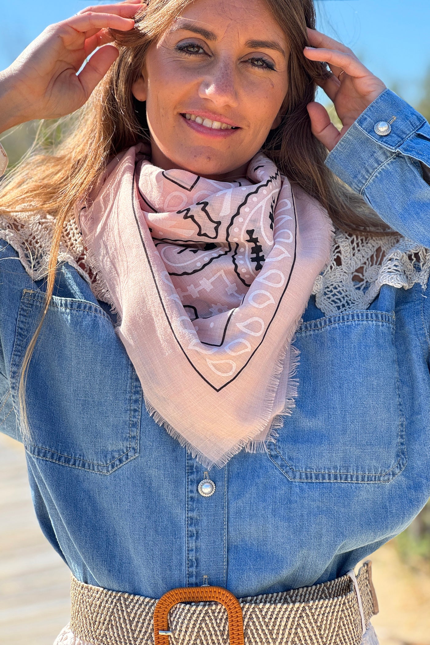 Écharpe foulard rose imprimé Bandana tout doux