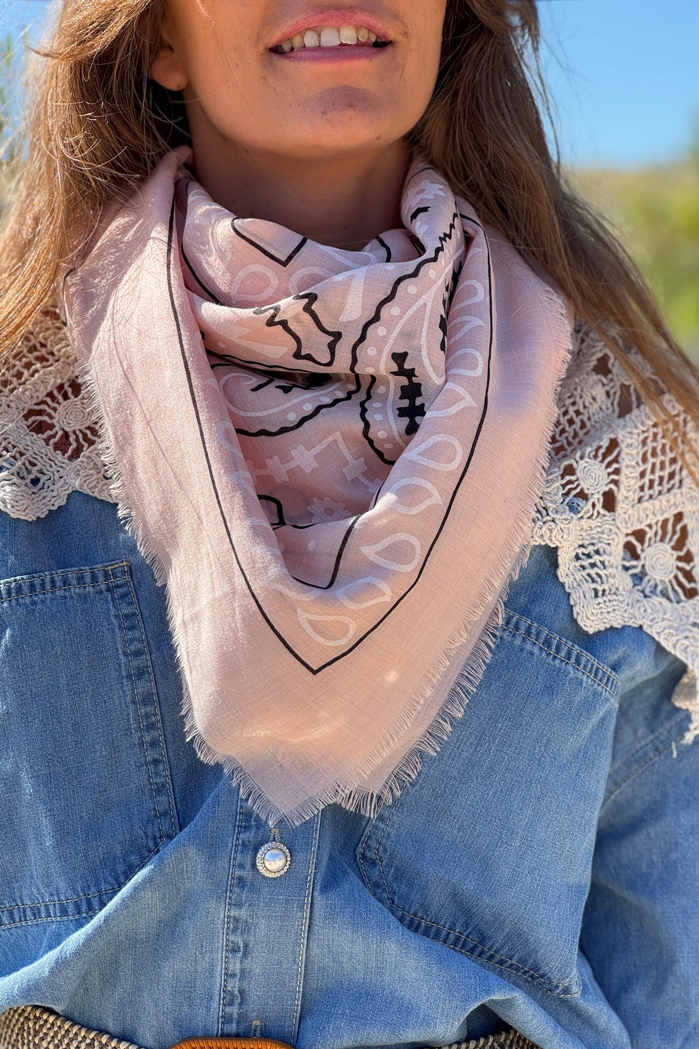 Écharpe foulard rose imprimé Bandana tout doux