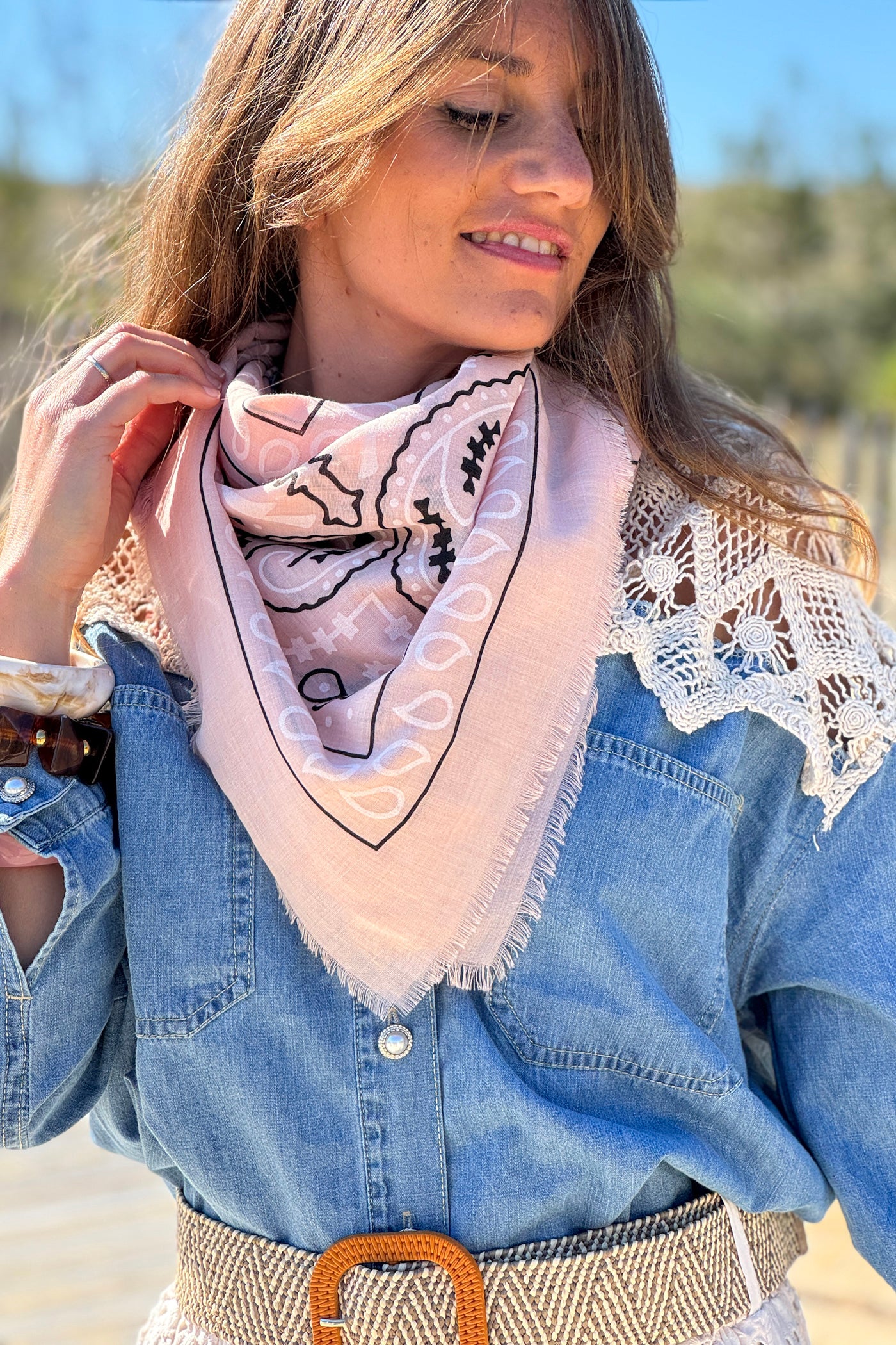 Écharpe foulard rose imprimé Bandana tout doux
