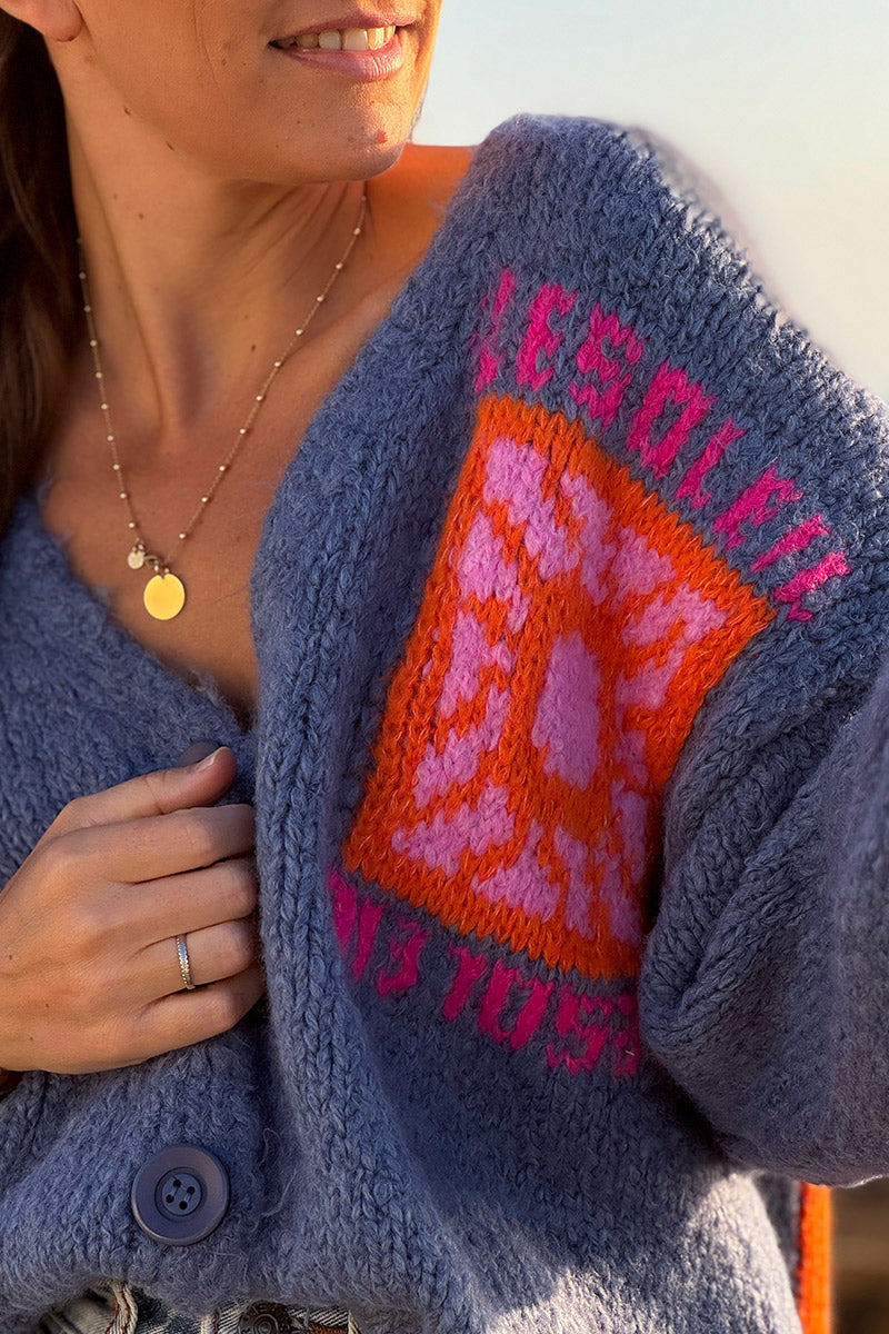Blue Jean Knit “Le Soleil” Cardigan Sweater 