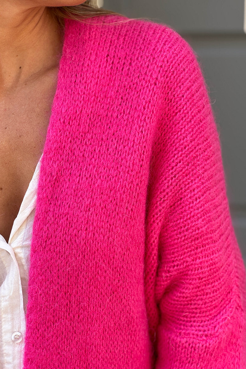 Fuchsia Cardigan with Wrap Around Collar