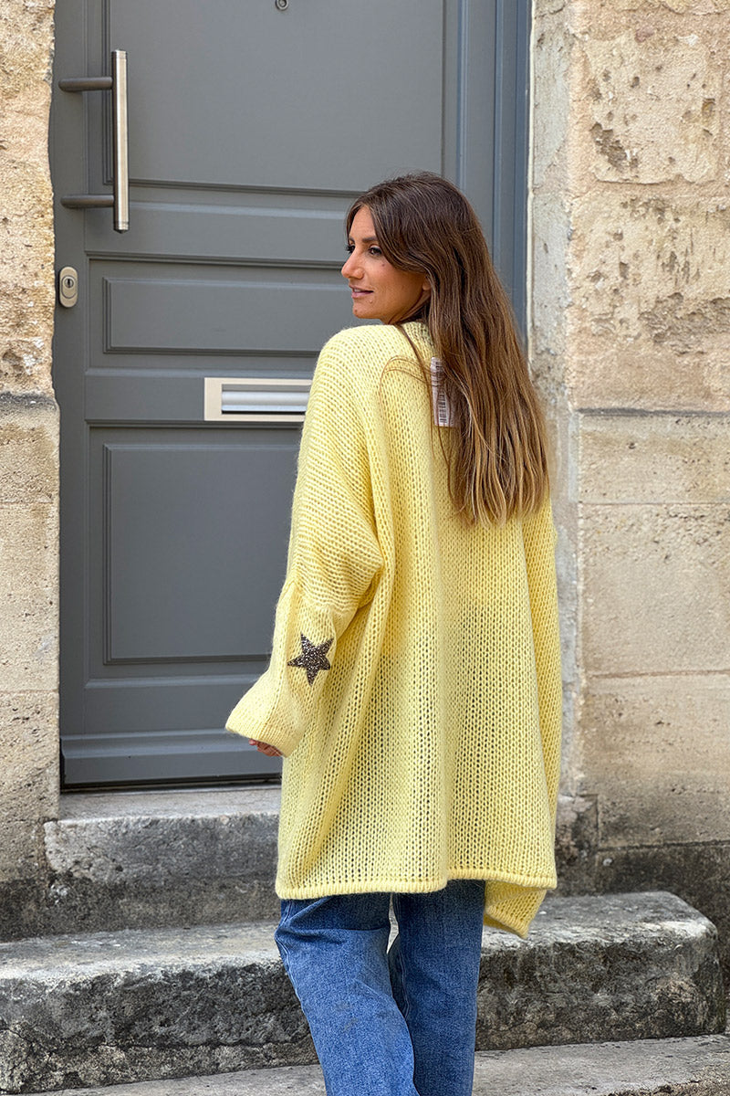 Butter yellow Drop-Sleeve Knit Duster with Star Studded Cuffs