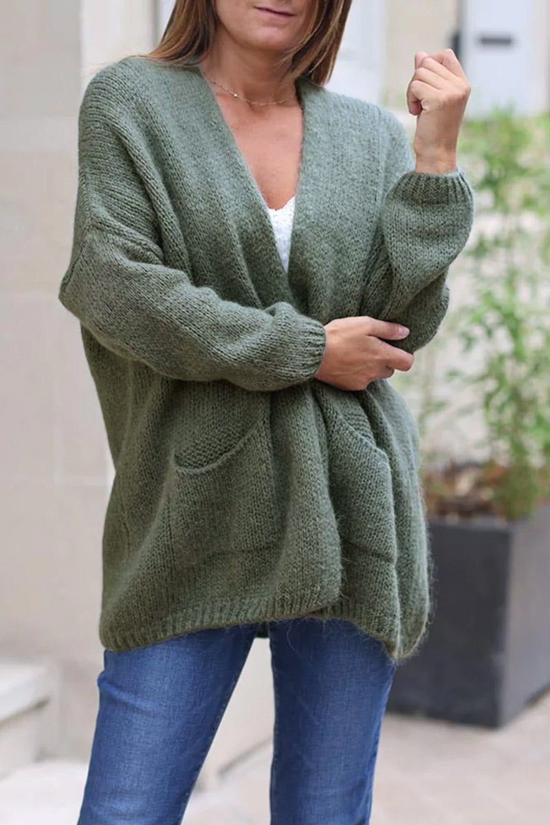 Gilet kaki col enveloppant avec poches