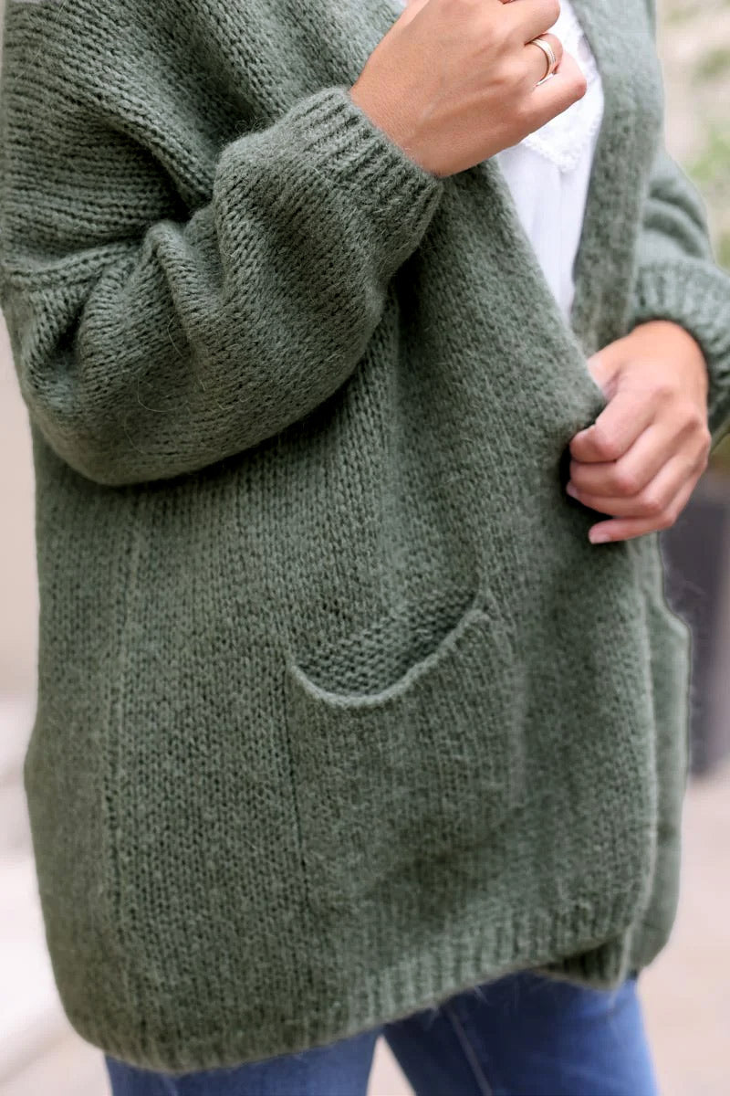 Gilet kaki col enveloppant avec poches