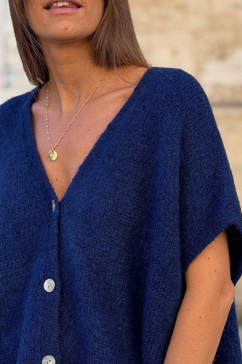 Navy blue Mohair Blend Knit Vest