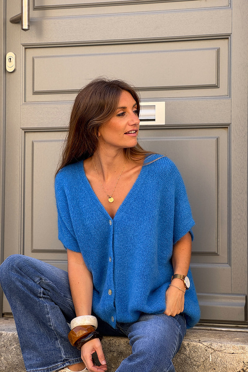 Royal blue Mohair Blend Knit Vest