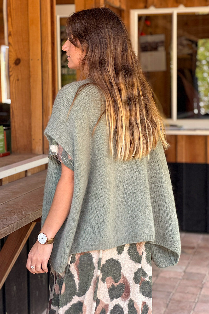 Olive Mohair Blend Knit Vest