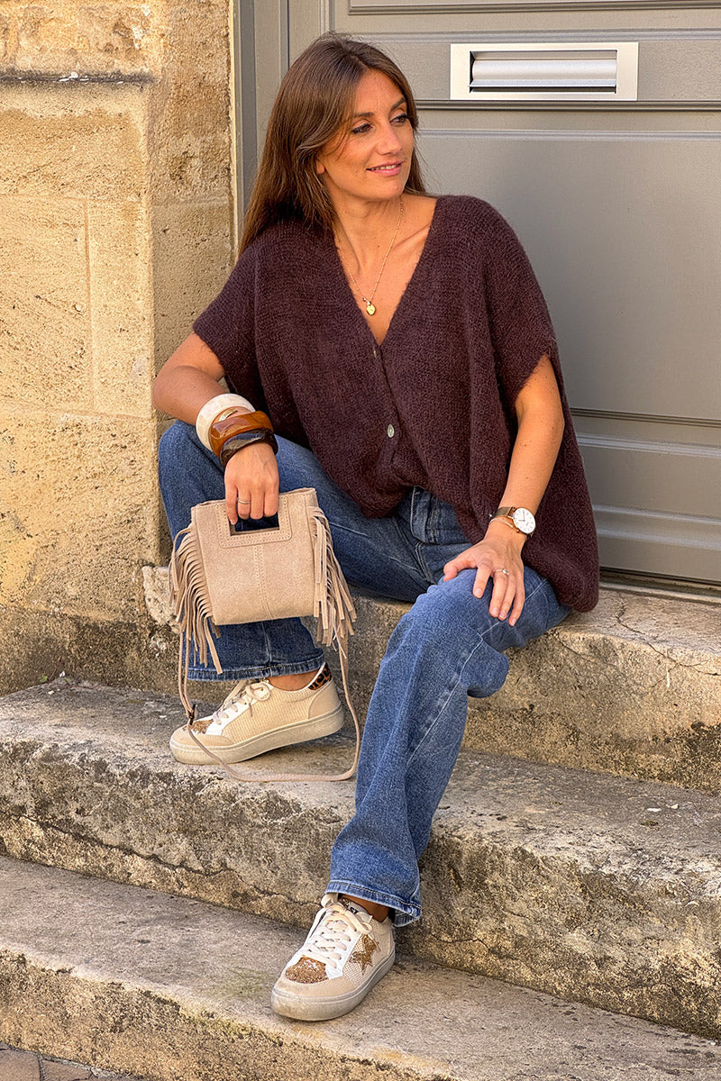 Chocolate Brown Mohair Blend Knit Vest