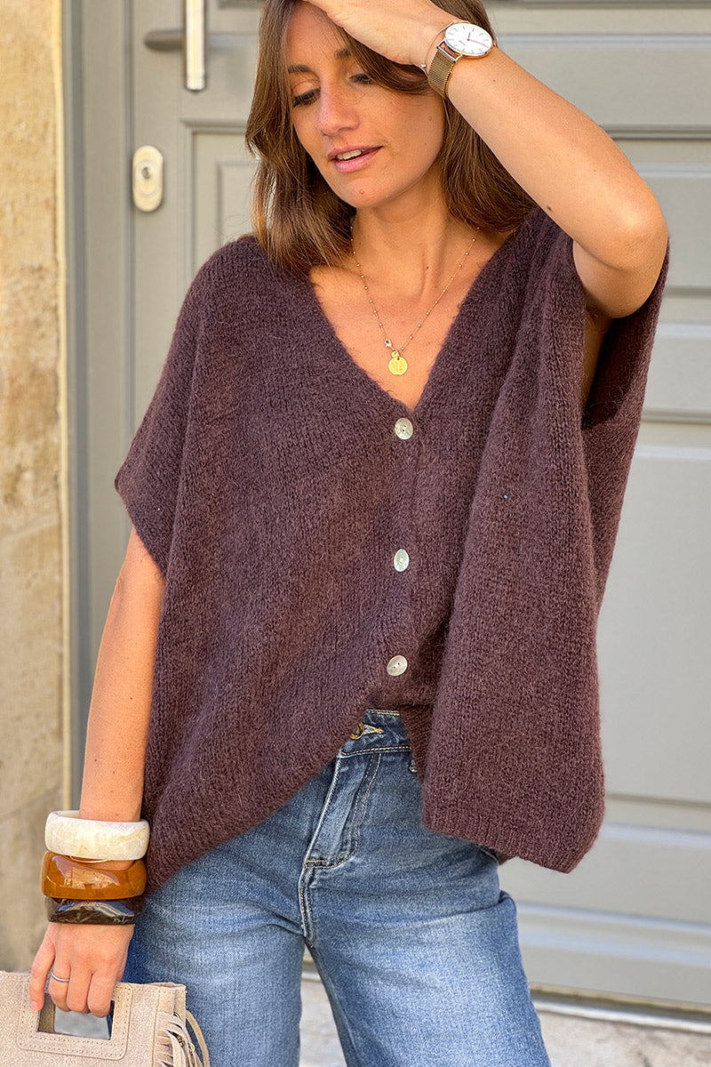 Chocolate Brown Mohair Blend Knit Vest