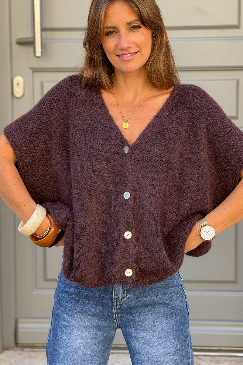 Chocolate Brown Mohair Blend Knit Vest