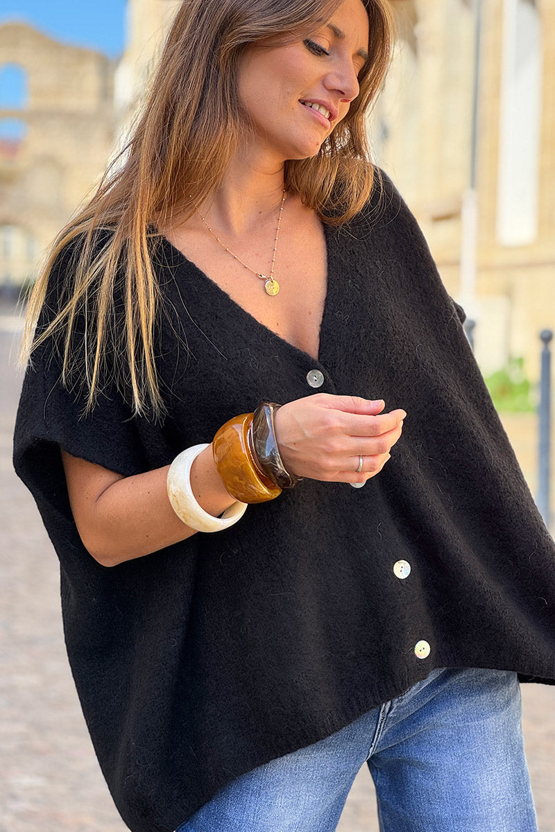 Black Mohair Blend Knit Vest
