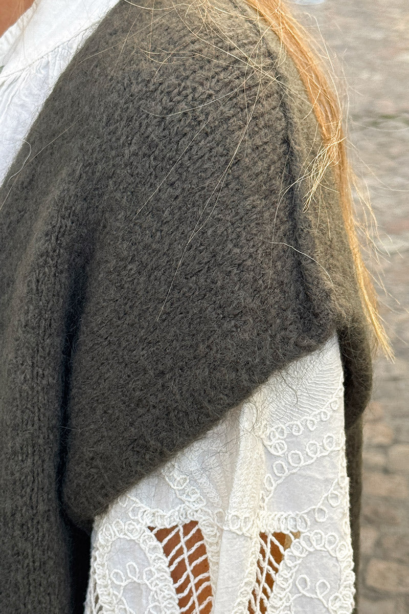 Gilet sans manches kaki en kid mohair coutures apparentes
