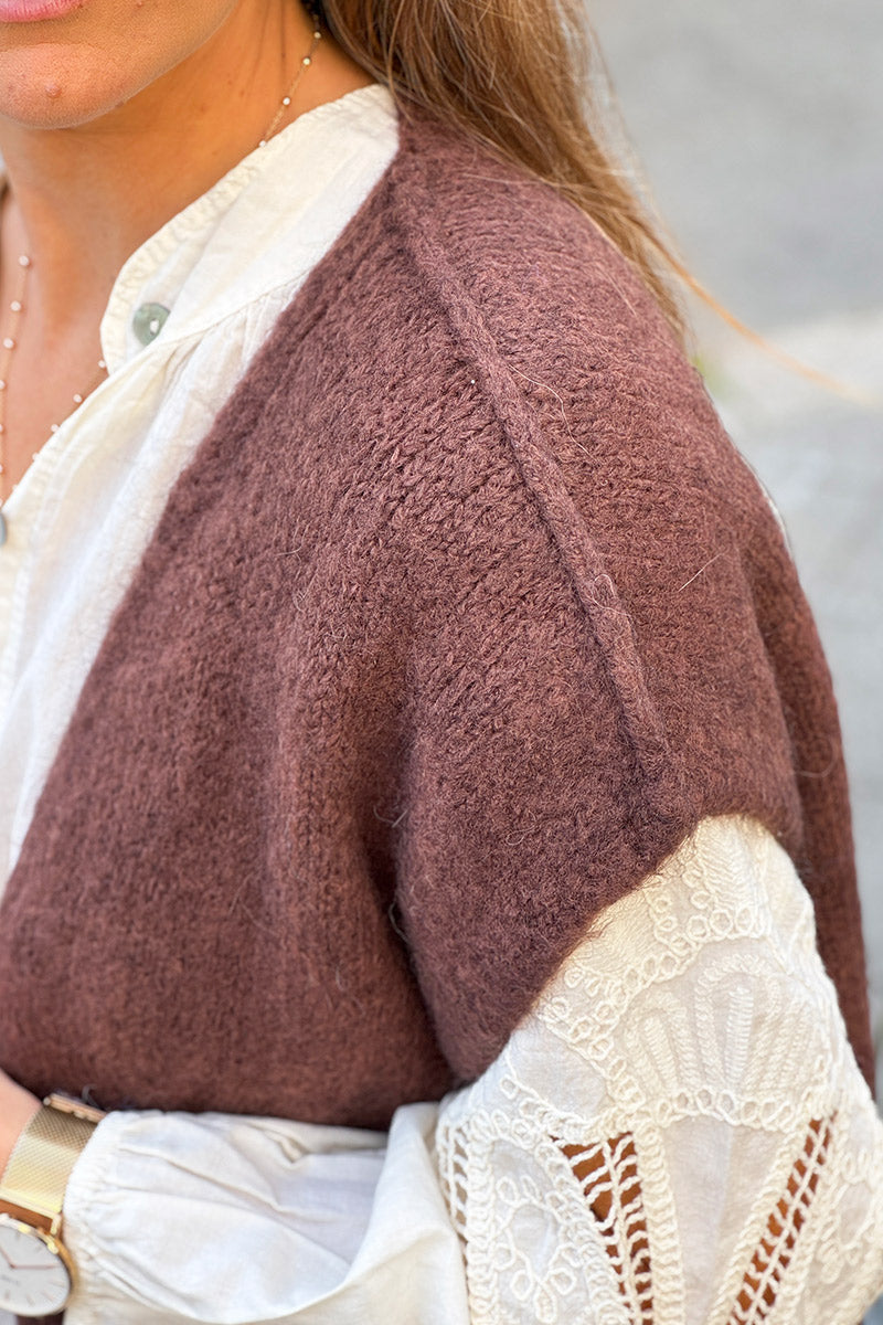 Gilet sans manches marron en kid mohair coutures apparentes