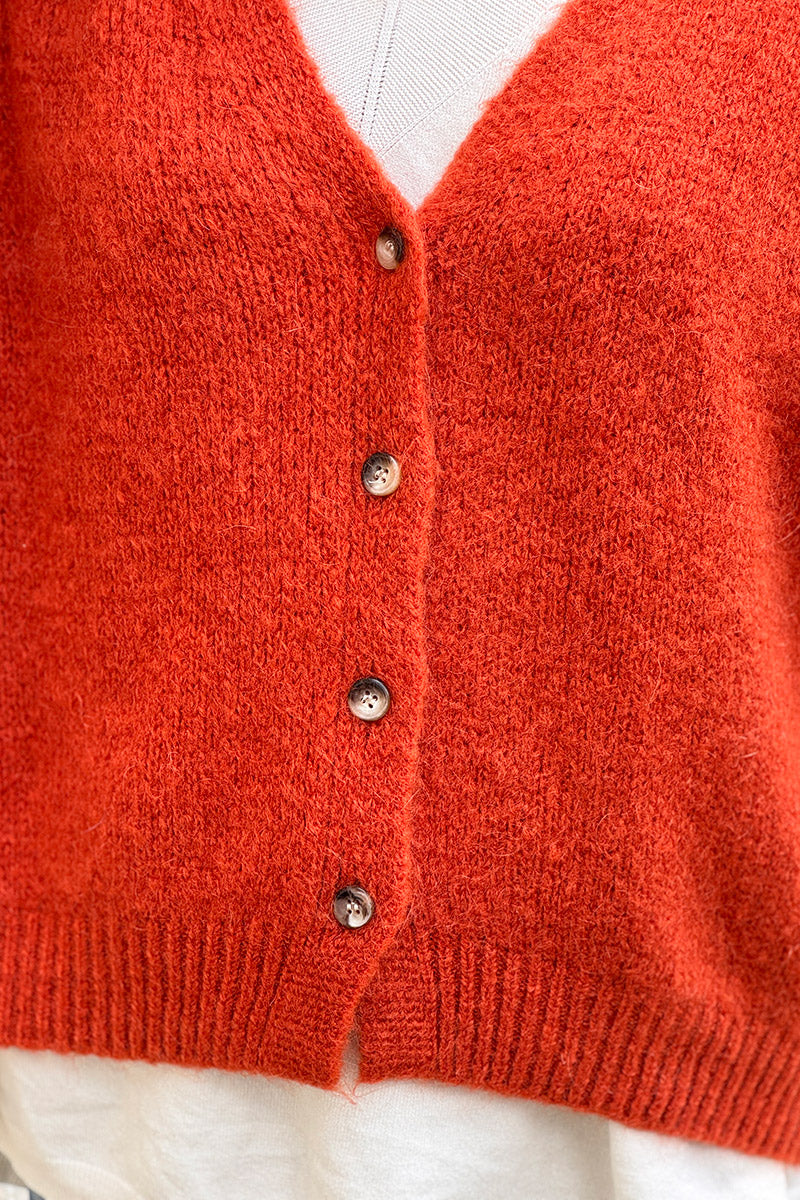Gilet sans manches terracotta en maille moelleuse kid mohair boutons écaille