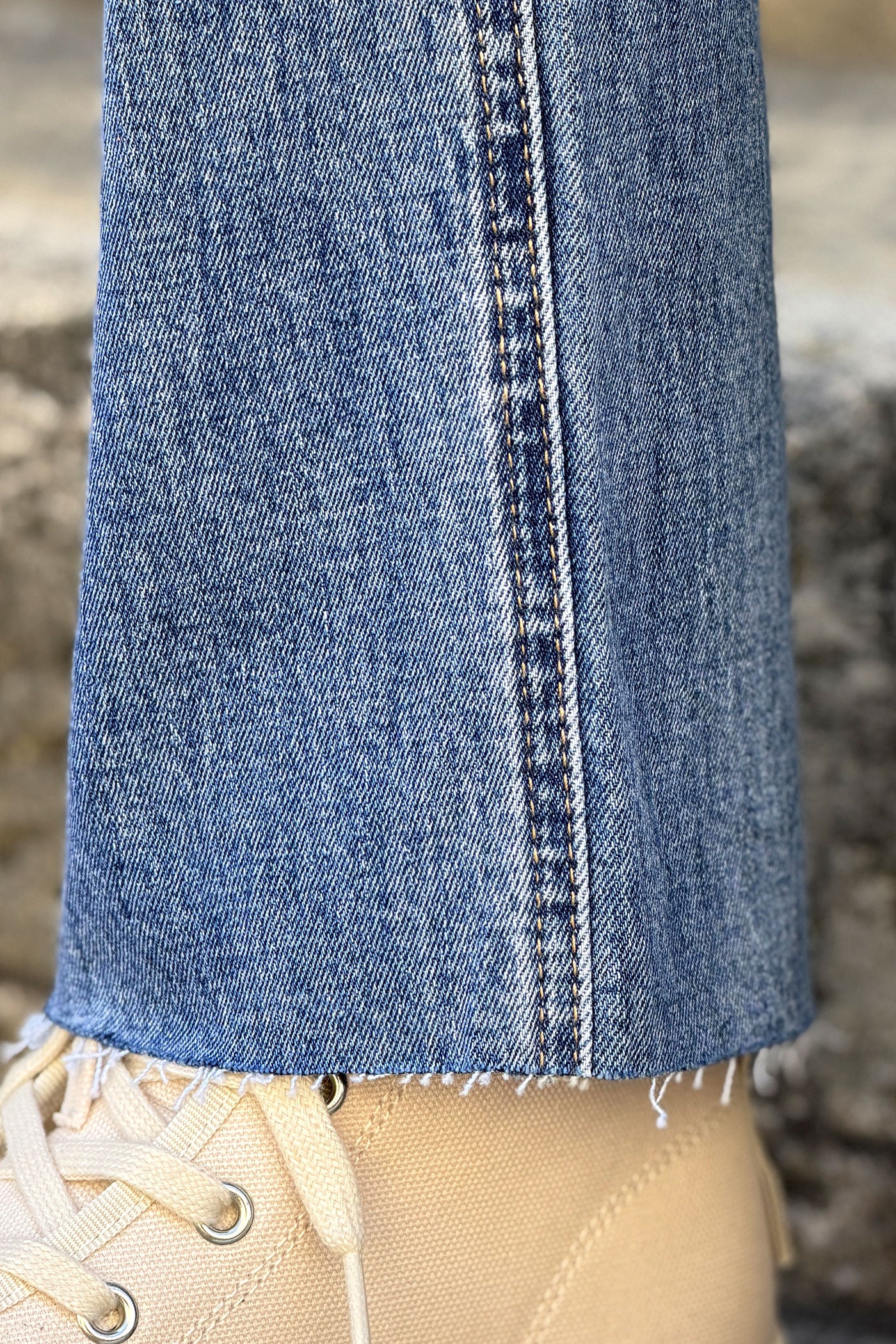 Blue Cropped Jeans with Fringe Cuff