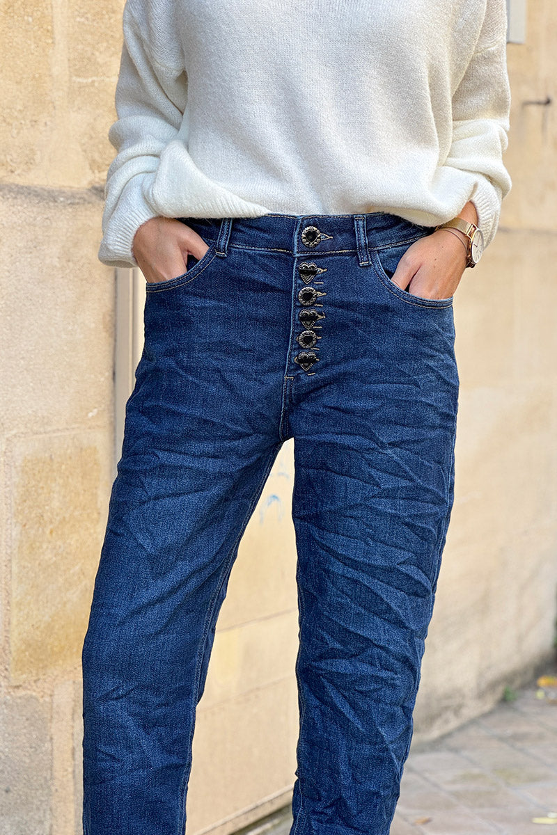 Dark Vintage Wash Antique Jewel Button-Fly Jeans