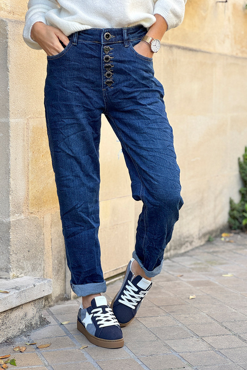 Dark Vintage Wash Antique Jewel Button-Fly Jeans