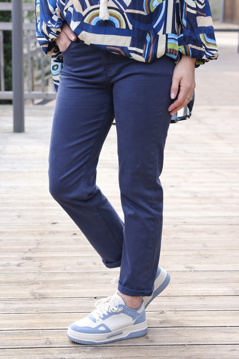 Jean droit stretch basique uni bleu marine