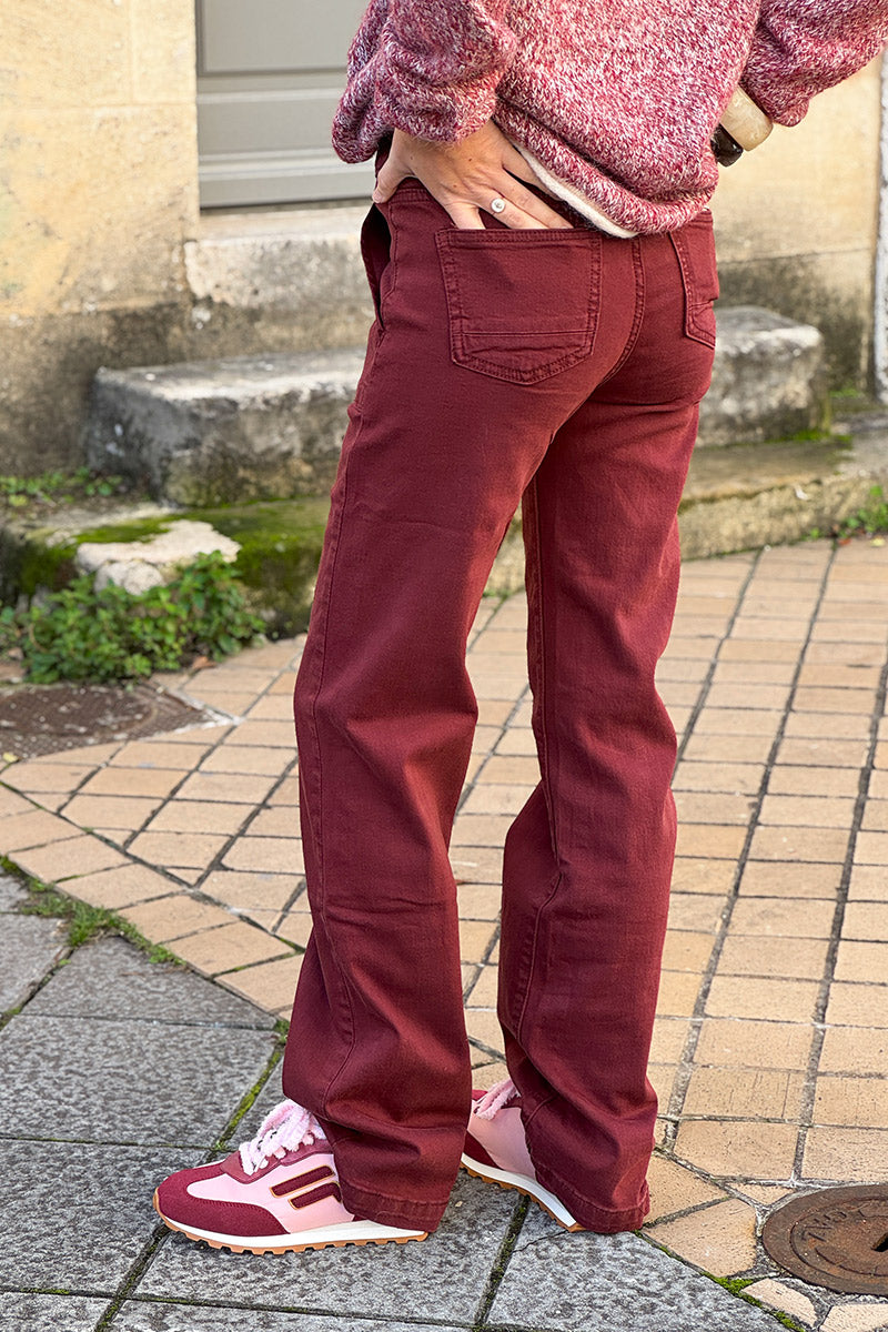 Burgundy Vintage Flared Jeans