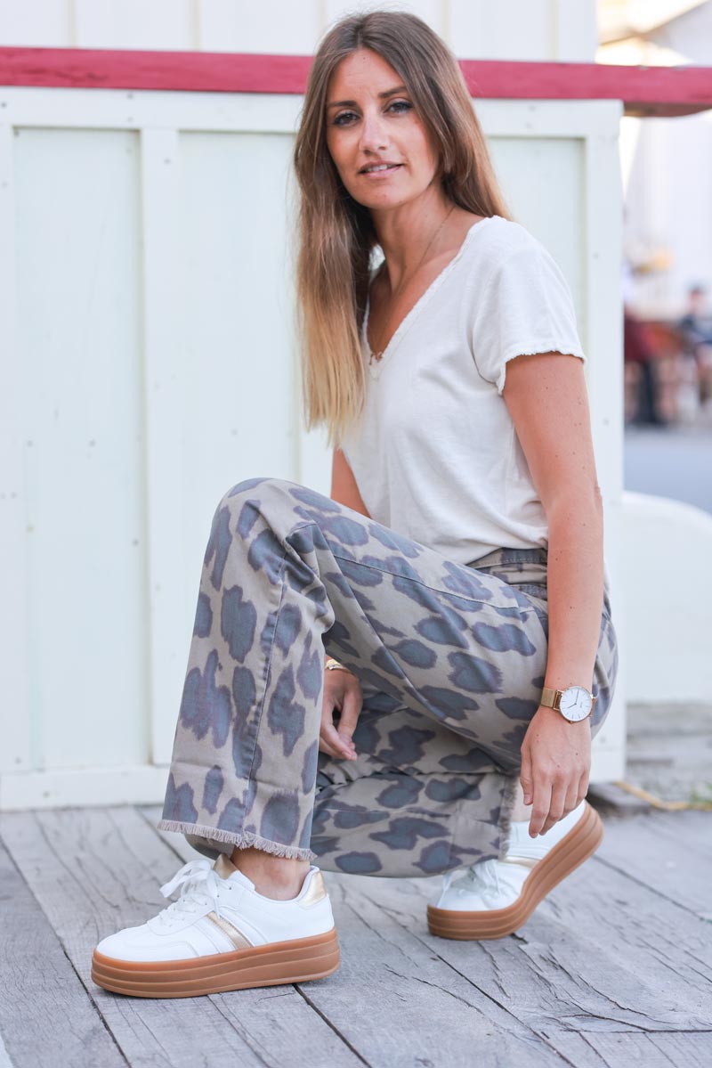 Taupe Leopard Print Jeans