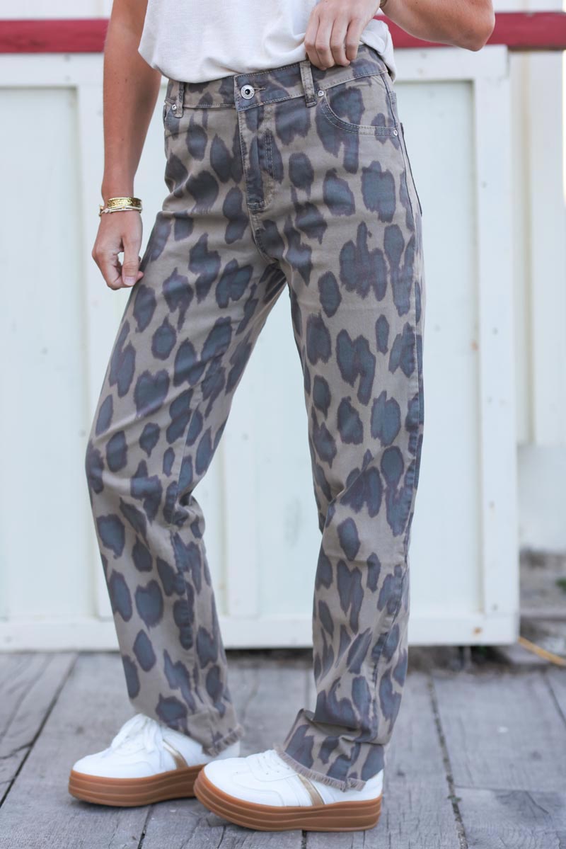 Taupe Leopard Print Jeans