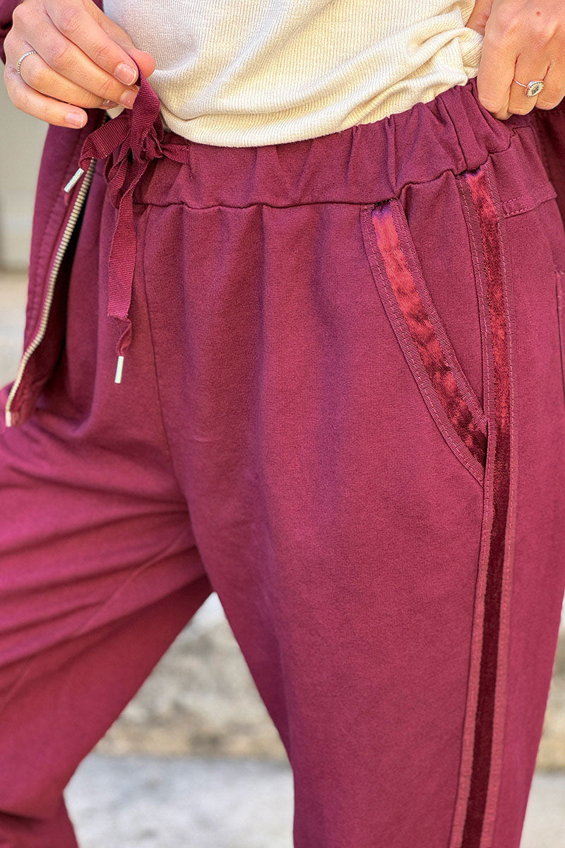 Jogging aubergine confort taille élastique liseré ruban satiné