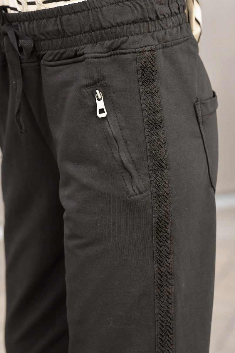 Brown chocolate Zip-Pocket Chevron Trim Casual Cotton Joggers
