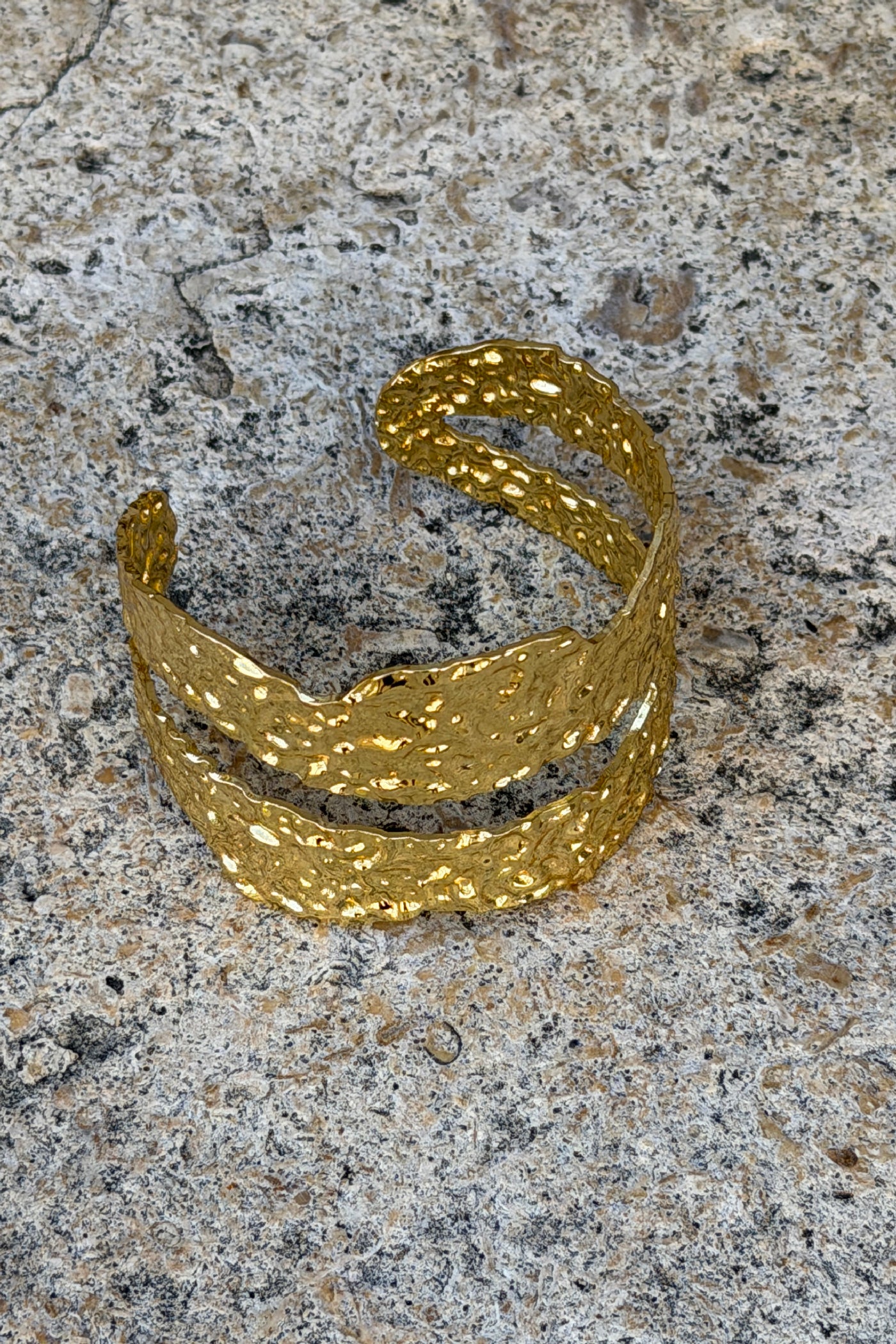 Goldtone Hammered Double Band Cuff
