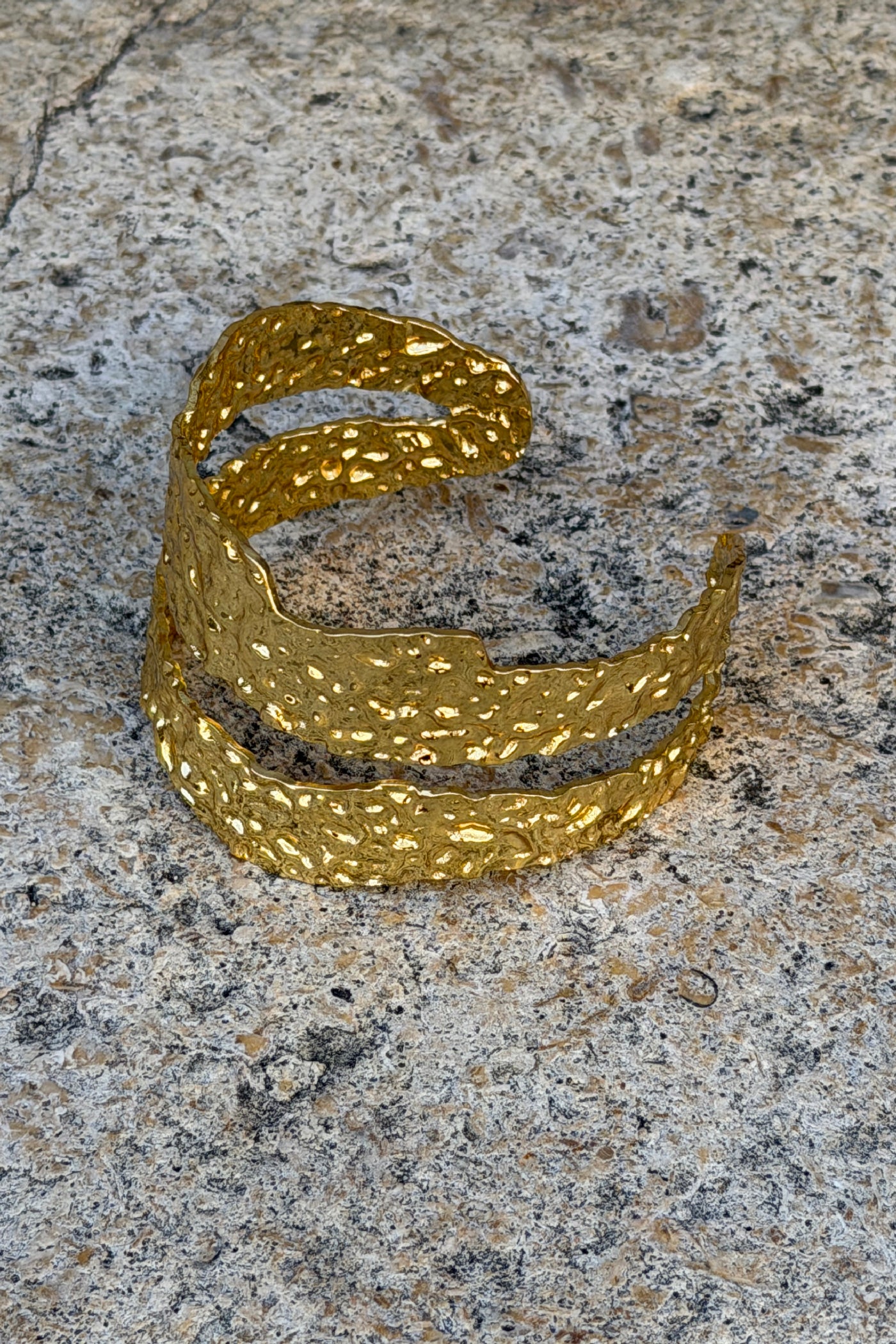 Goldtone Hammered Double Band Cuff
