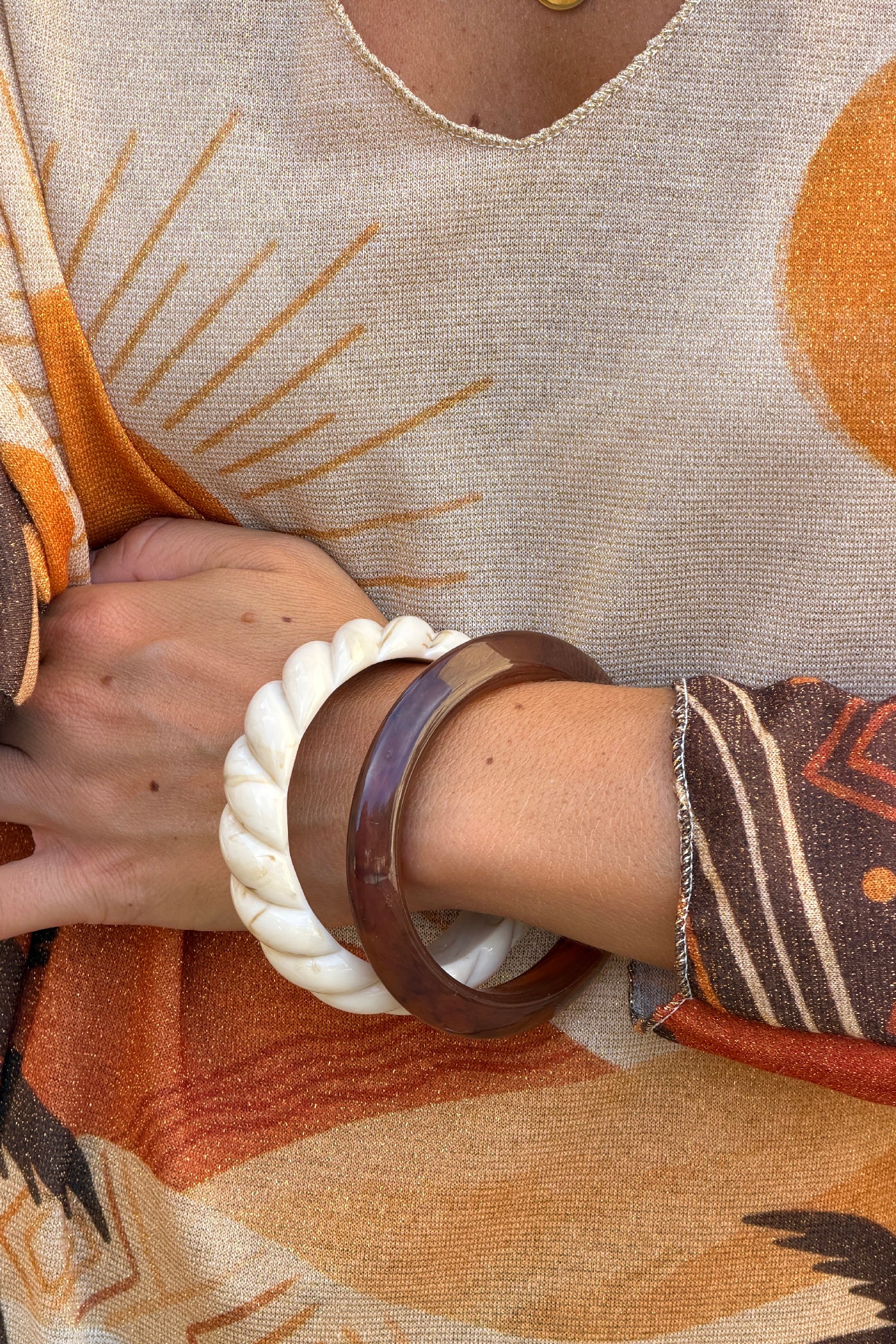Cream Twisted Resin Bangle