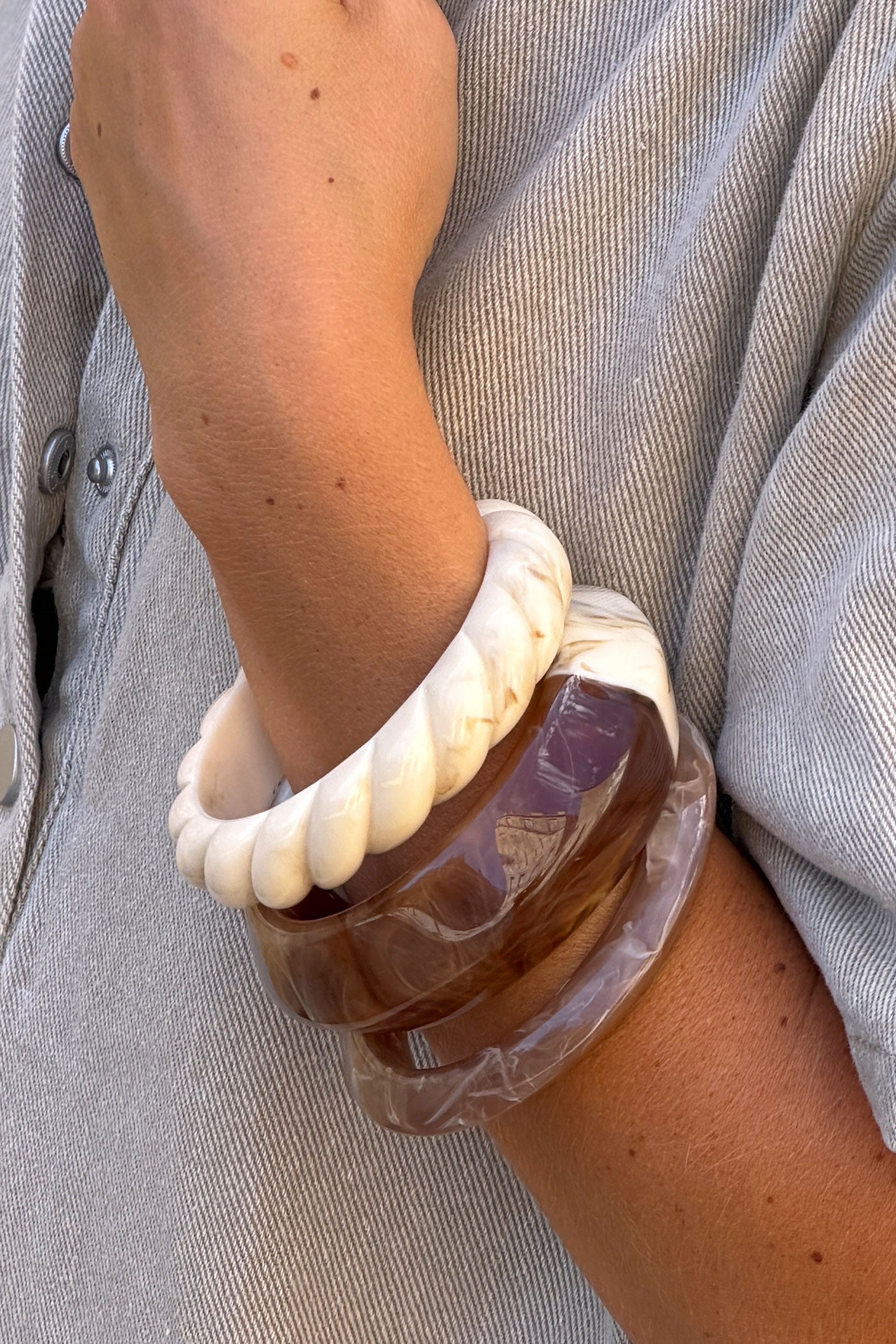 Cafe Cream Flat Marbled Bangle