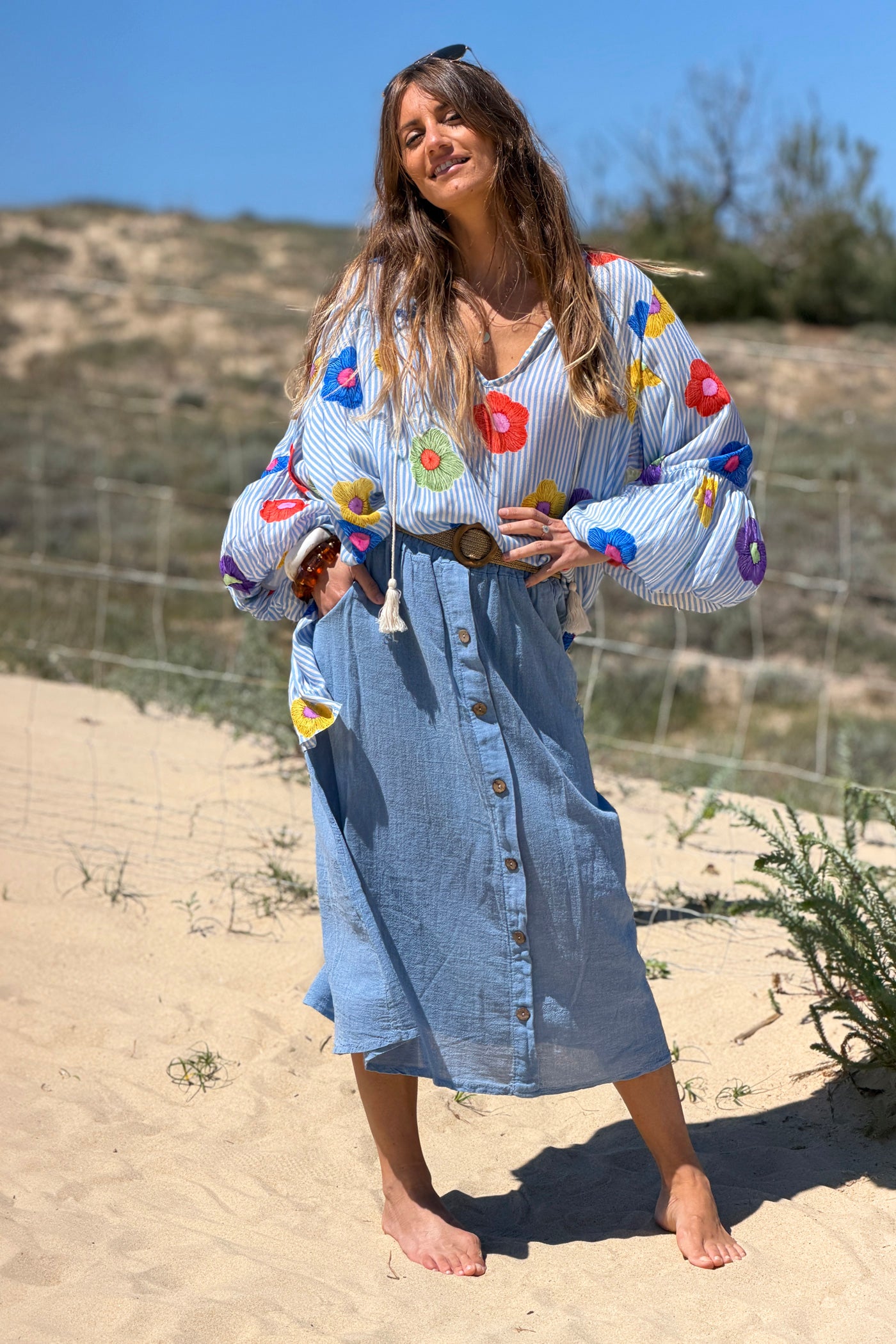 Chambray Button-Front Woven Skirt