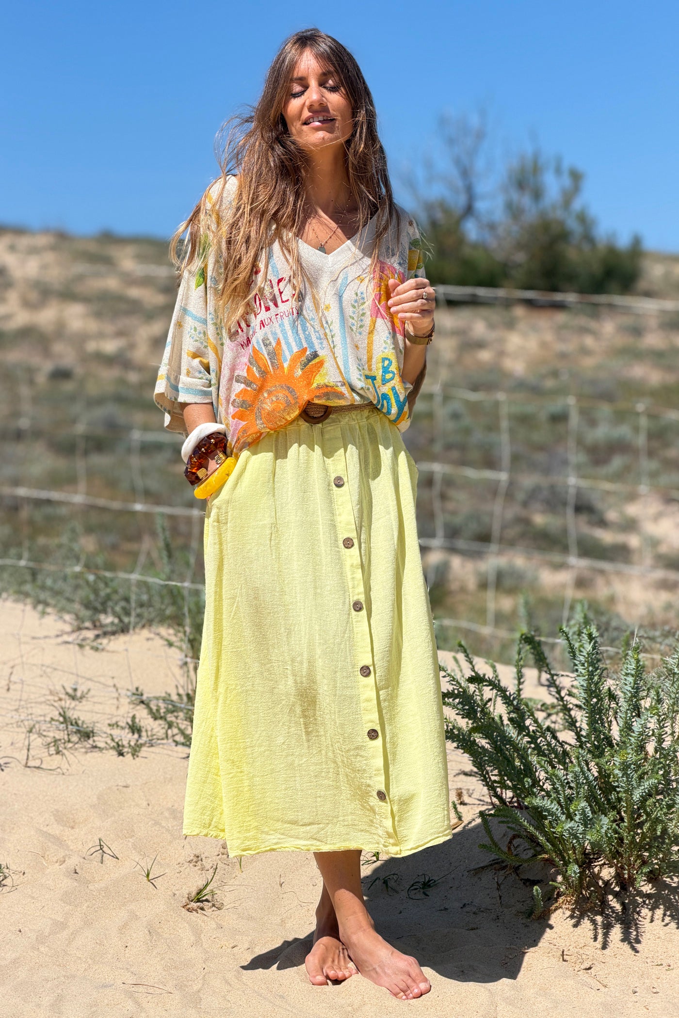 Yellow Button-Front Woven Skirt