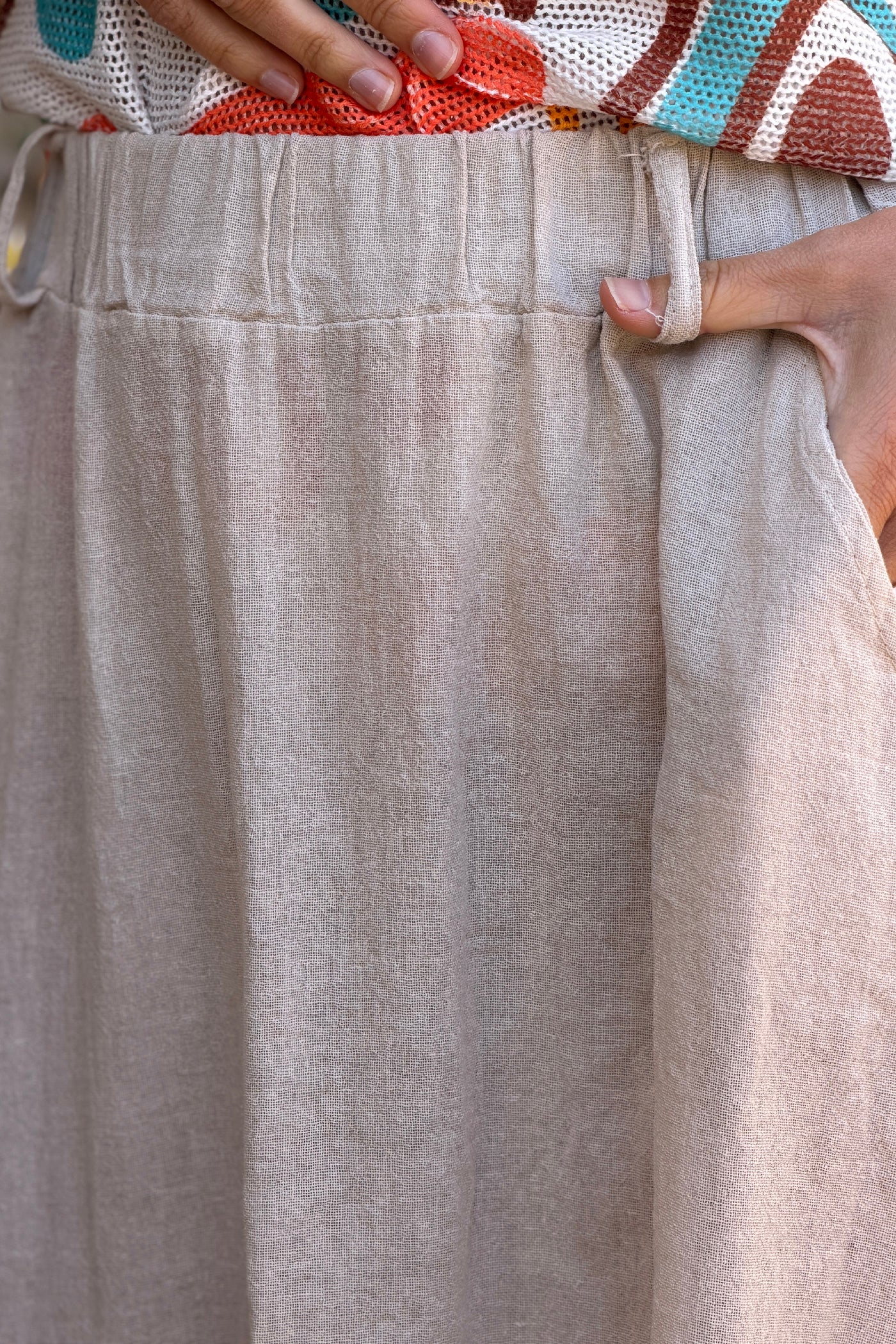 Oatmeal Woven Cotton Maxi Skirt