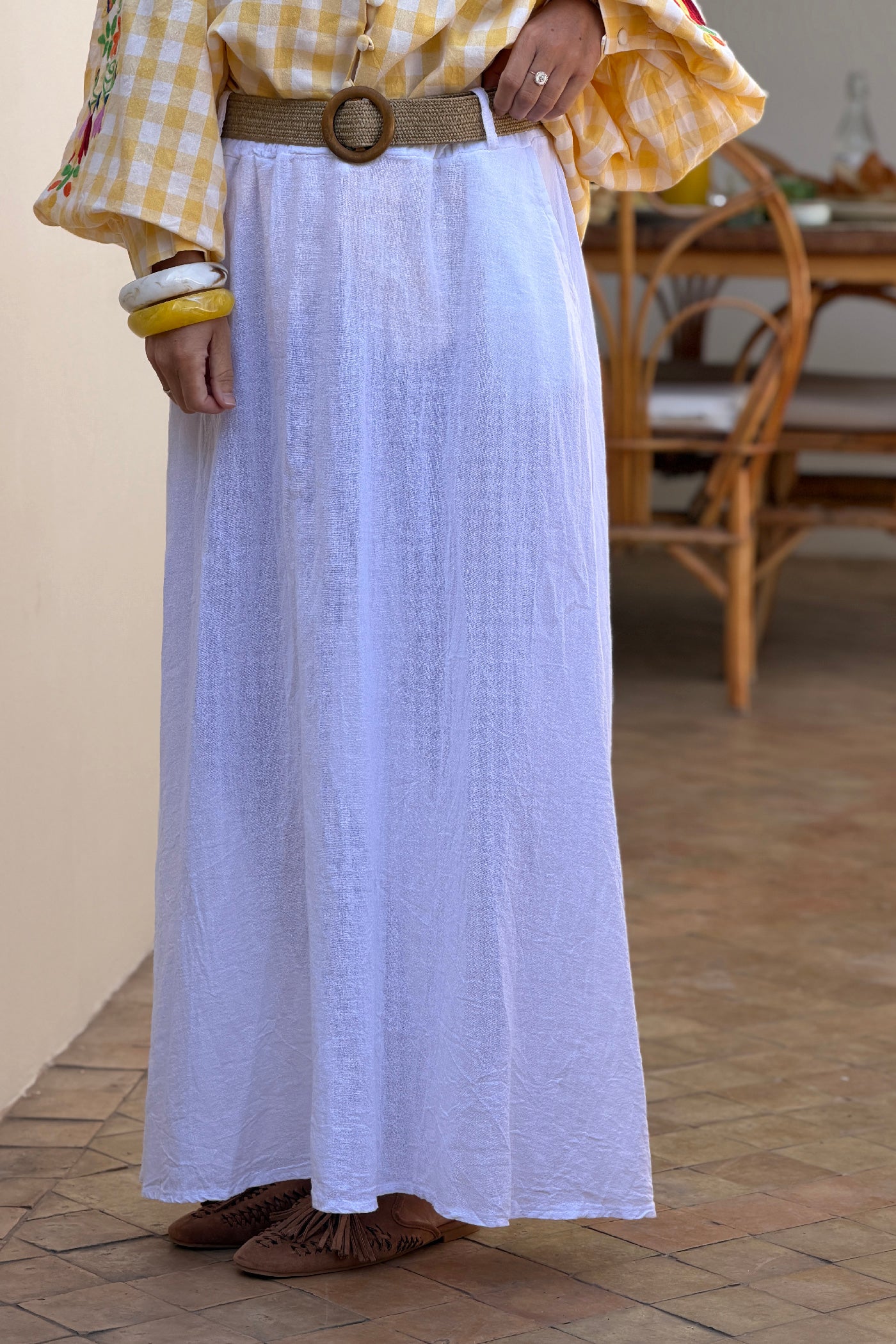 White Woven Cotton Maxi Skirt