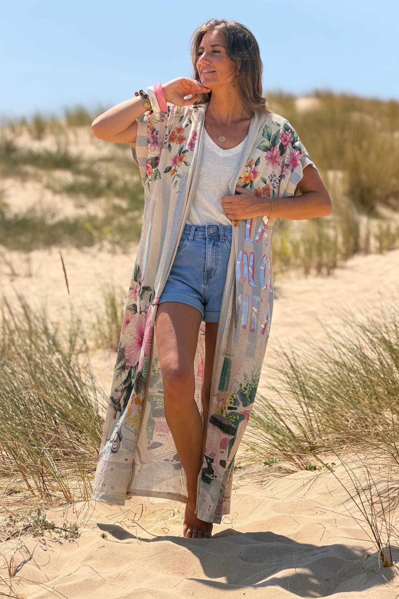 Pink Floral Dreams Glitter Knit Duster
