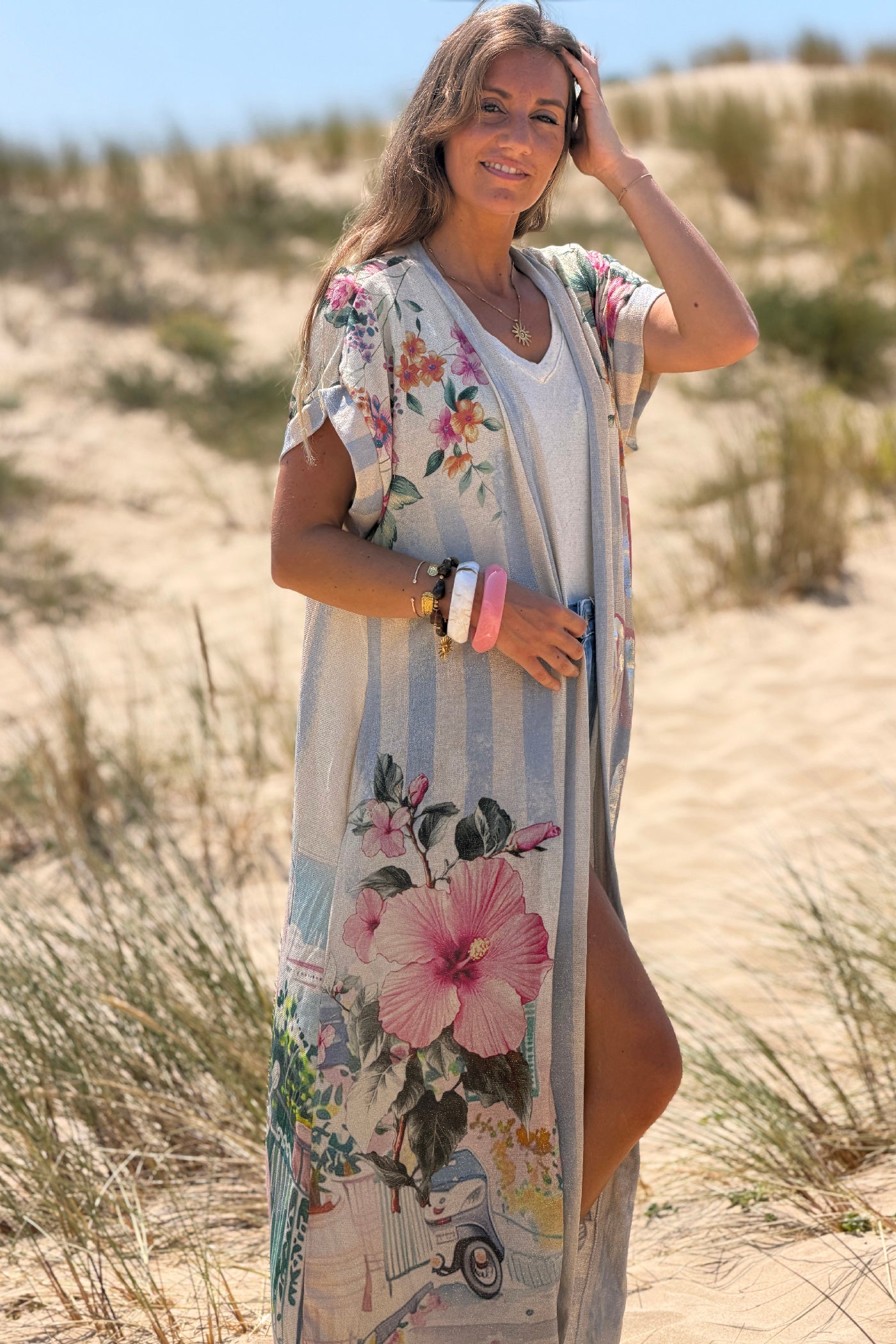Pink Floral Dreams Glitter Knit Duster
